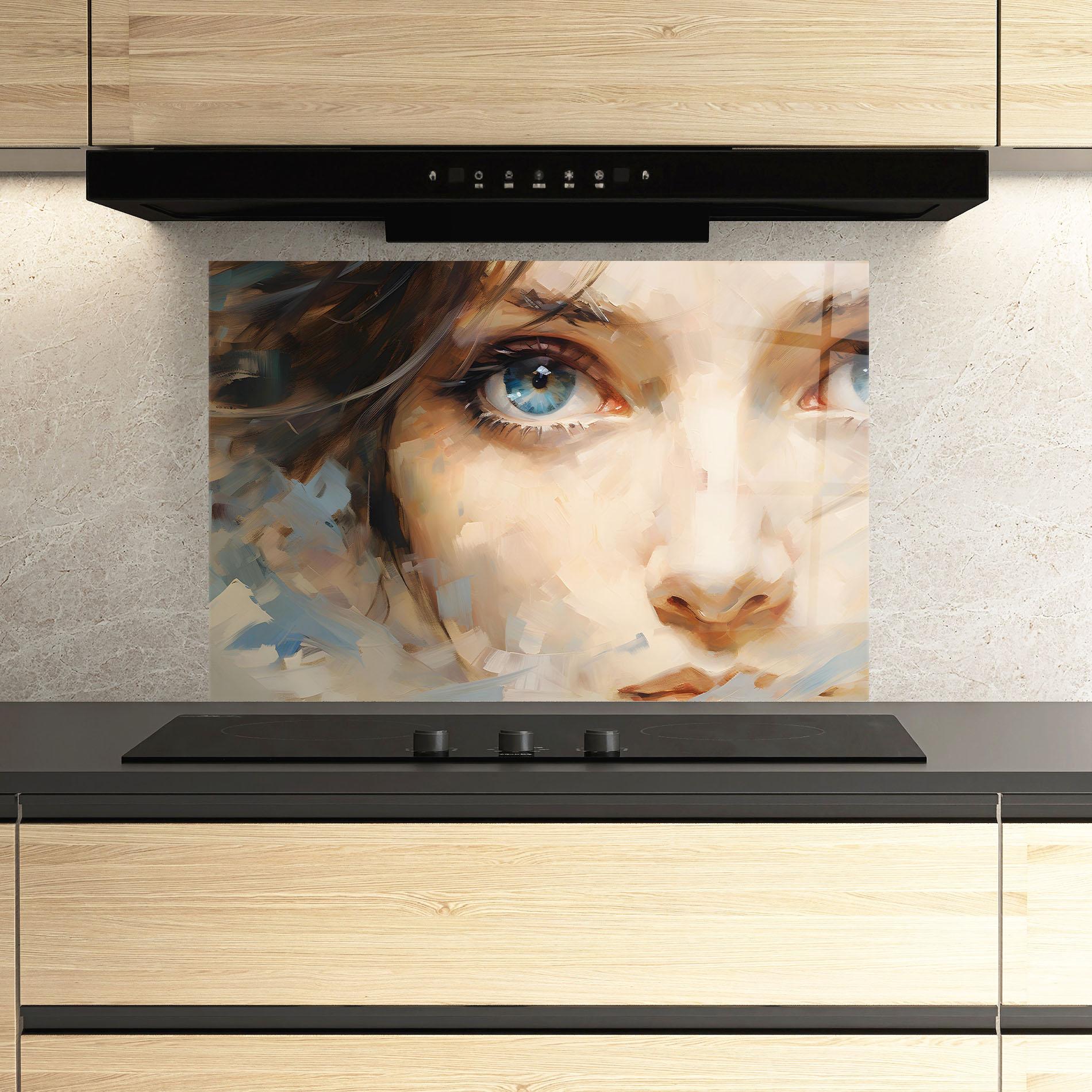 Küchenrückwand Glas Pupil Blue Iris mockup 3