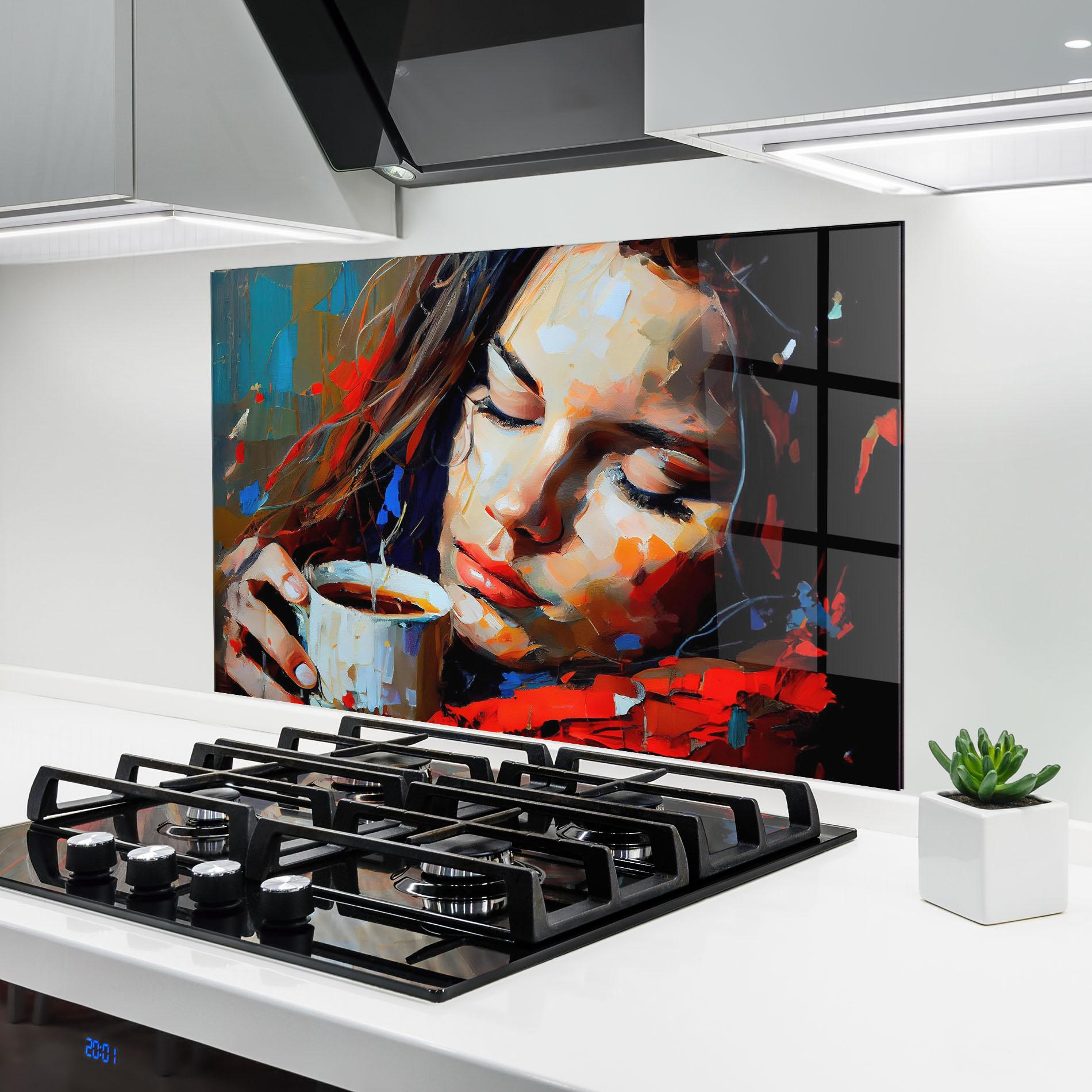 Küchenrückwand Glas Abstract Woman Coffee mockup 6