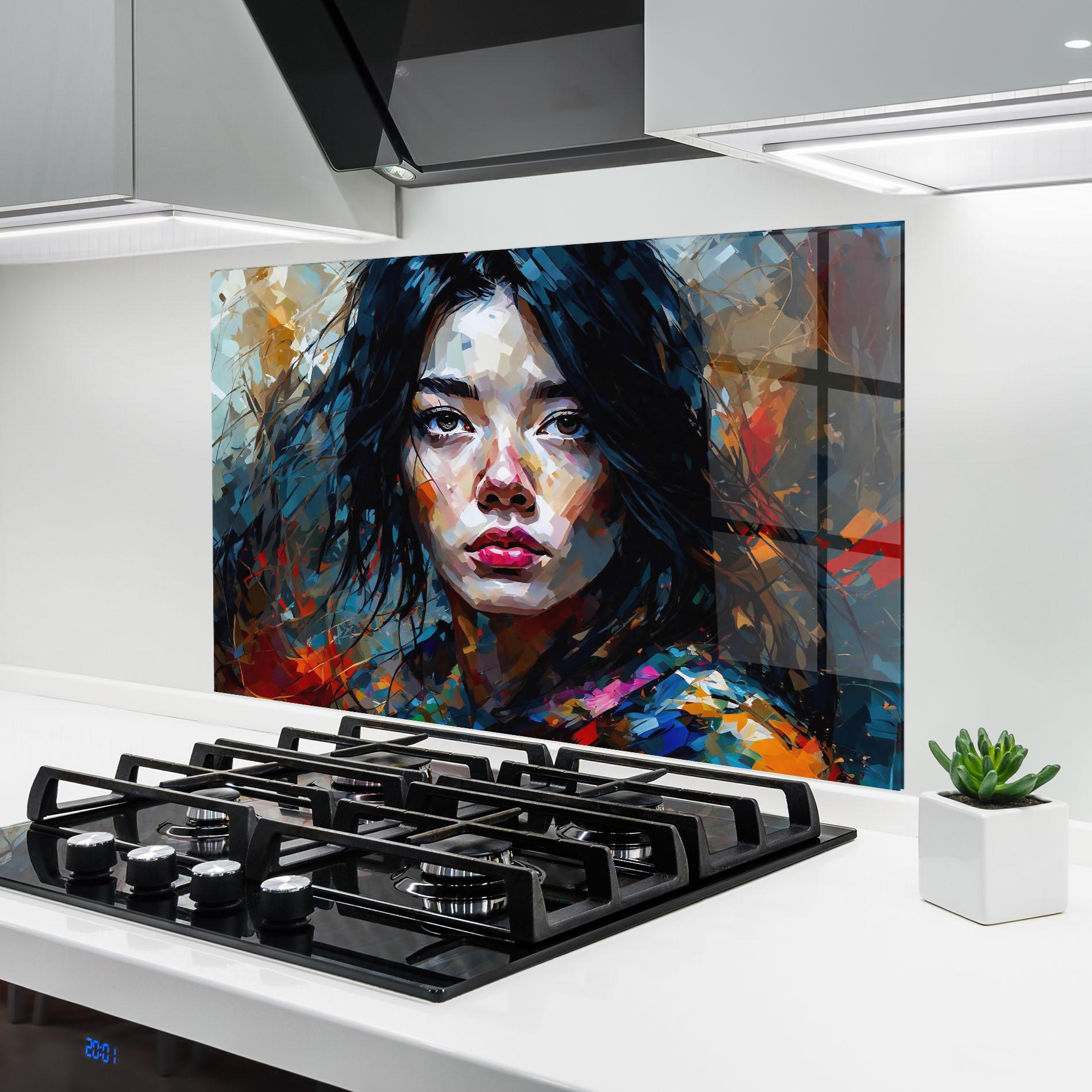 Küchenrückwand Glas Artistic Girl Bright Makeup mockup 6