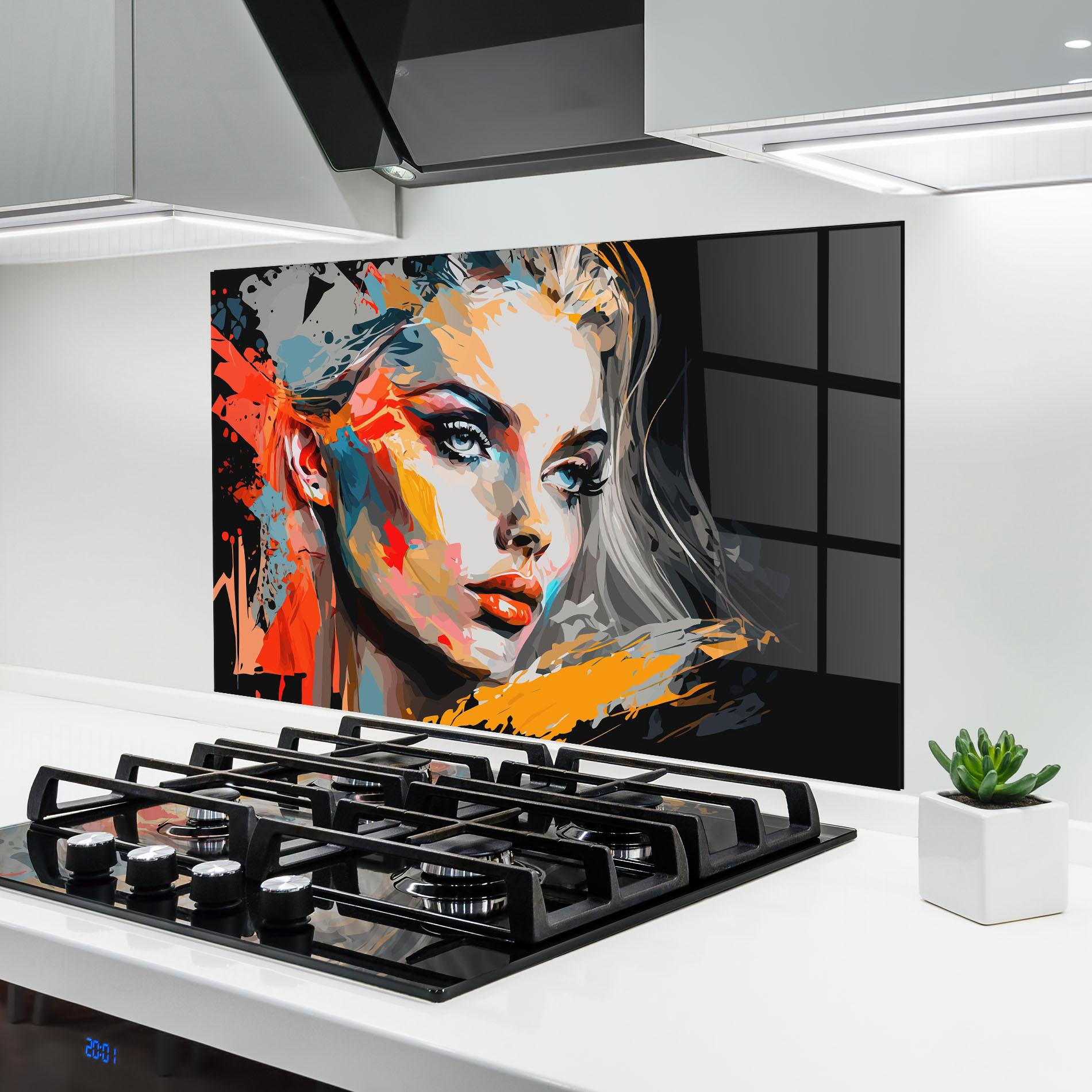 Küchenrückwand Glas Blue Eye Face mockup 6