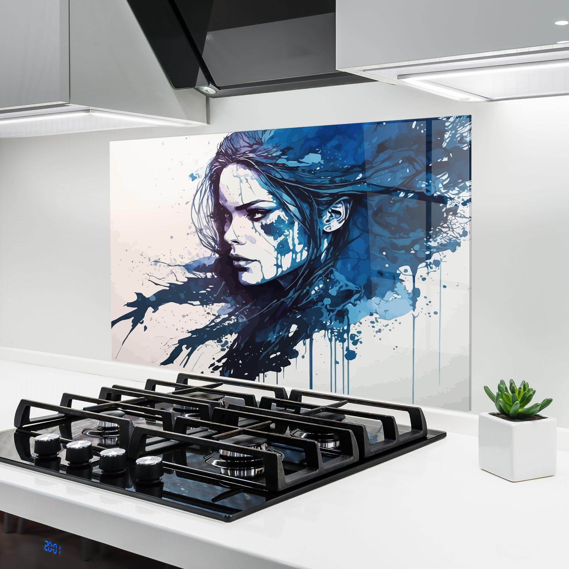 Küchenrückwand Glas Blue Hair Portrait mockup 6
