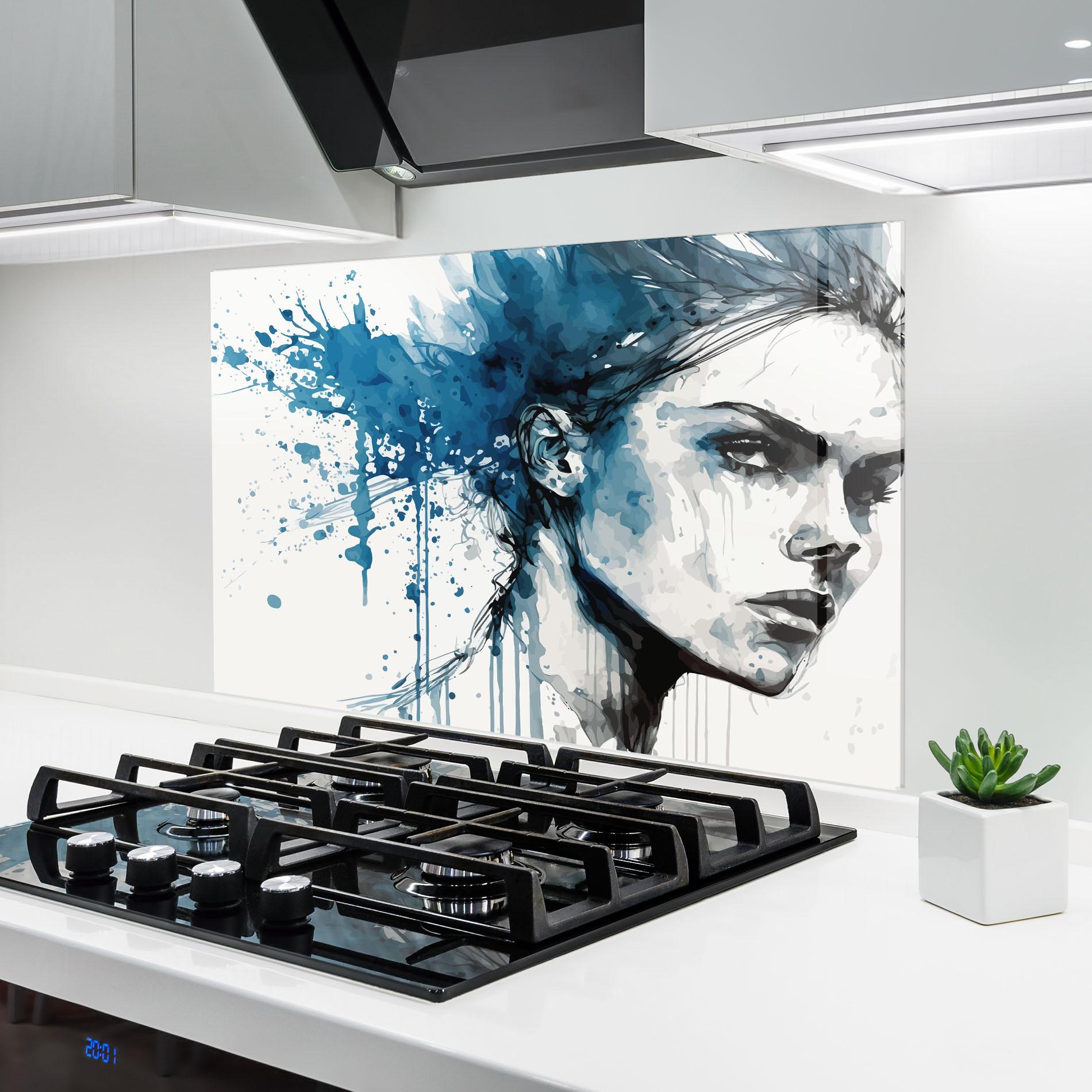 Küchenrückwand Glas Blue Splash Portrait mockup 6