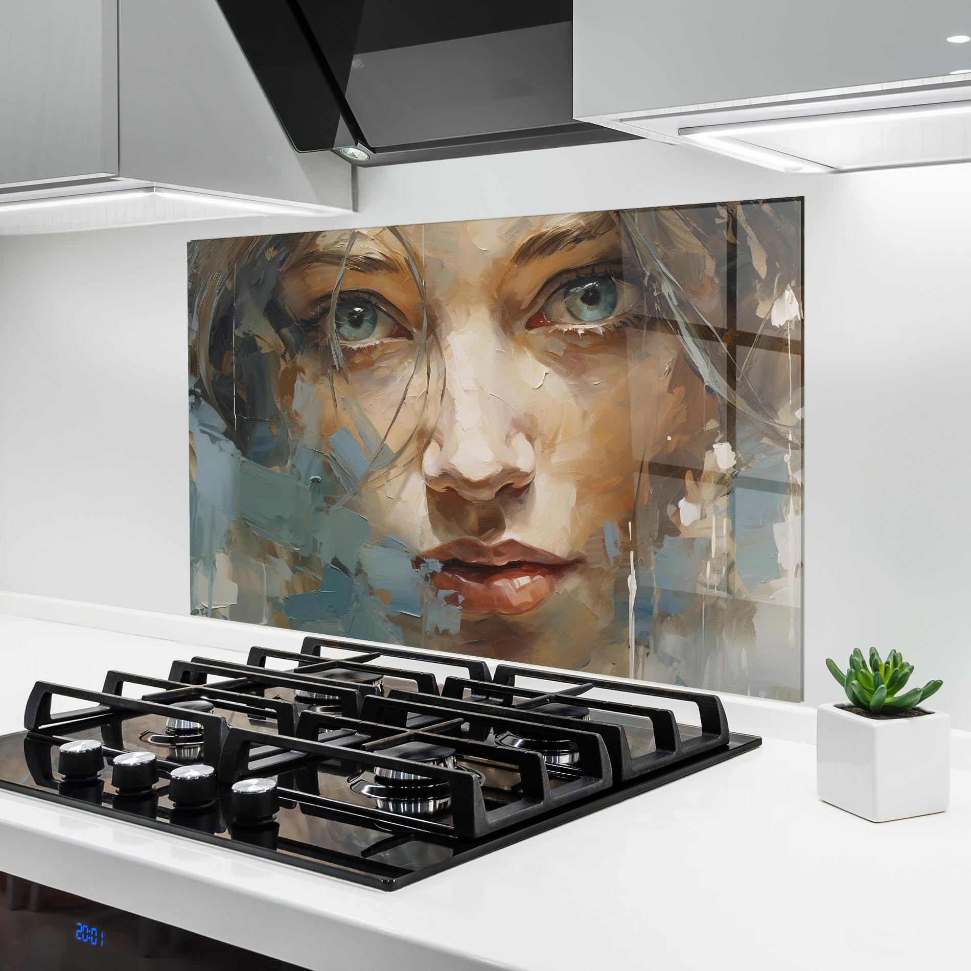 Küchenrückwand Glas Expressive Portrait mockup 6