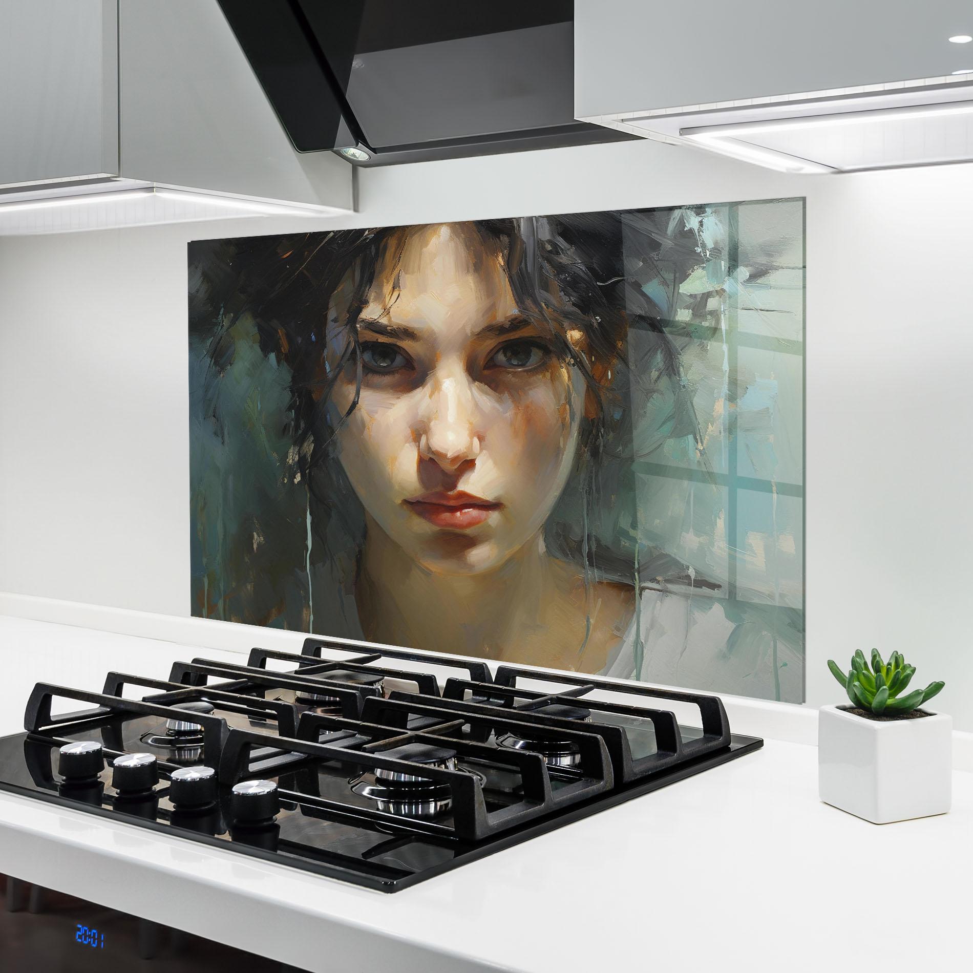 Küchenrückwand Glas Intense Portrait mockup 6