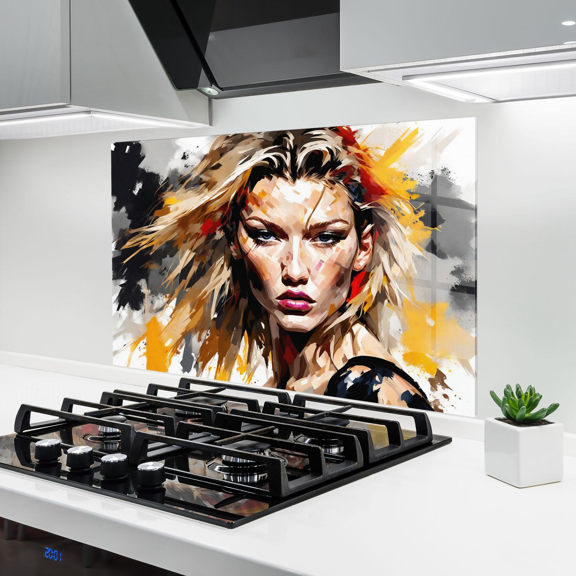 Küchenrückwand Glas Multicolored Splash Woman mockup 6