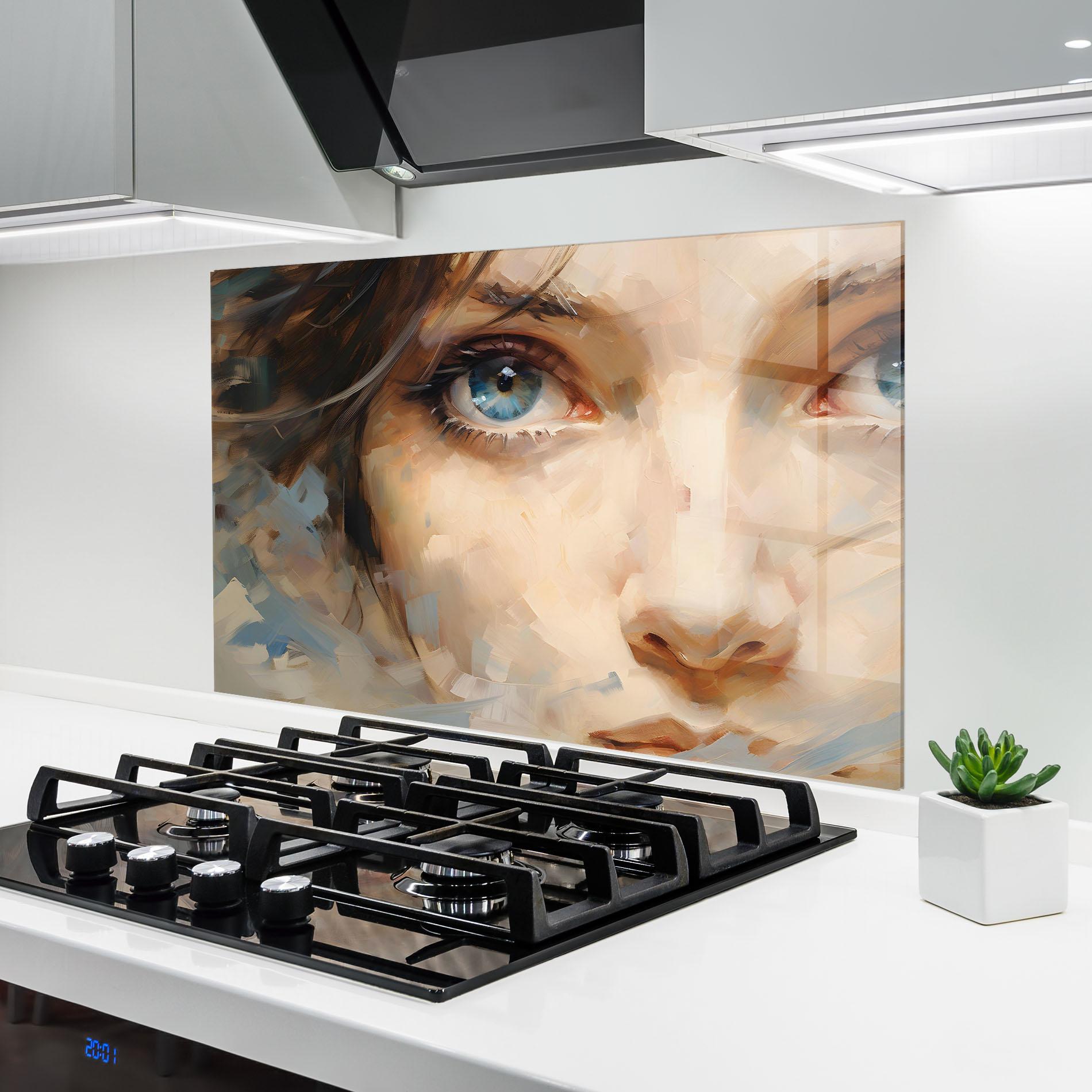 Küchenrückwand Glas Pupil Blue Iris mockup 6