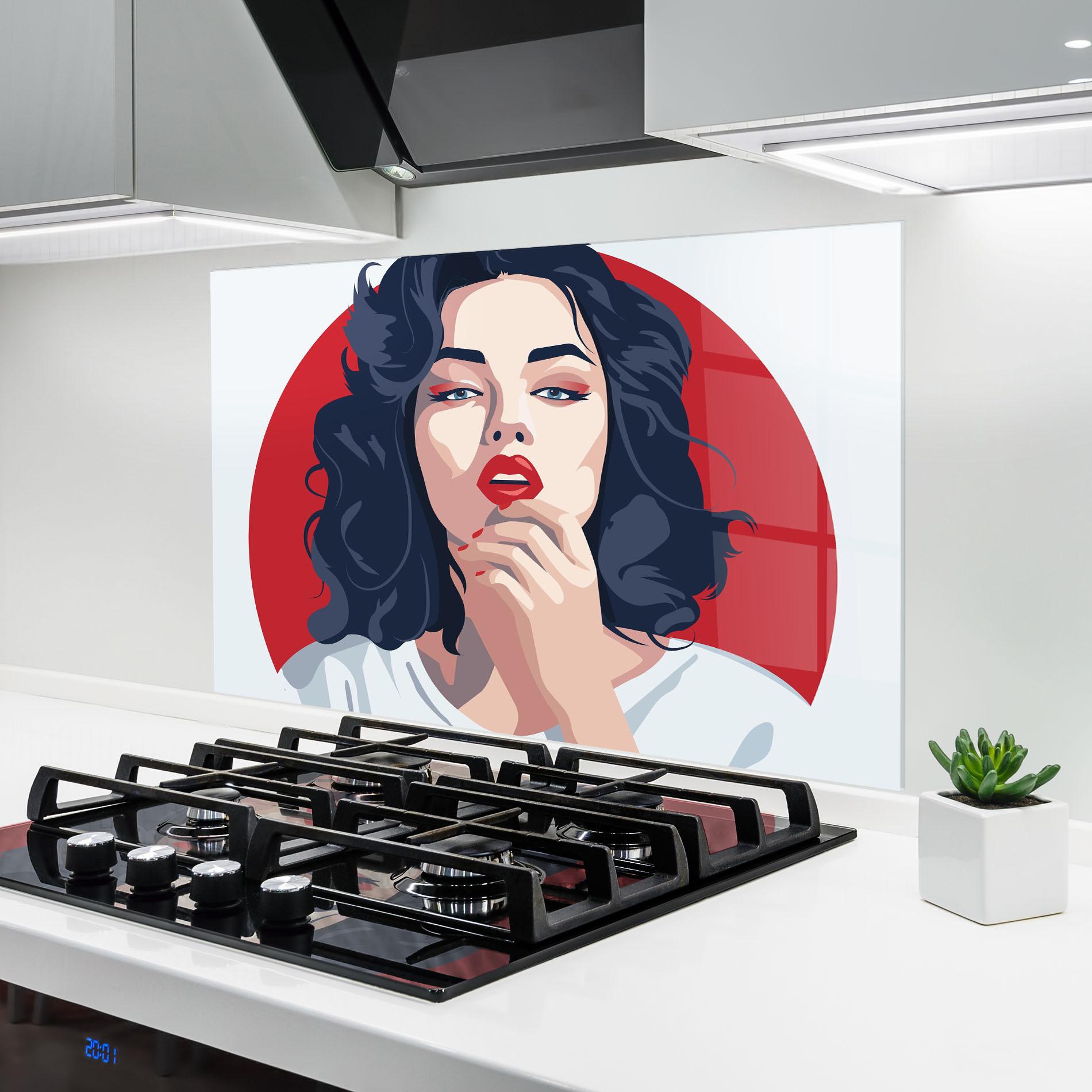 Küchenrückwand Glas Red Lips Portrait mockup 6