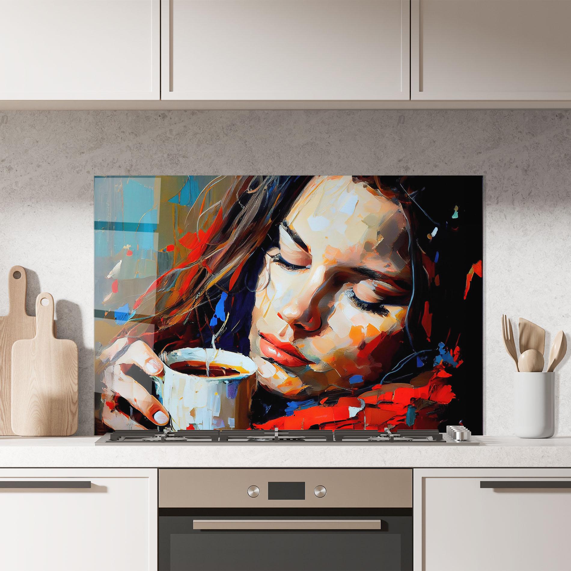 Küchenrückwand Glas Abstract Woman Coffee mockup 7