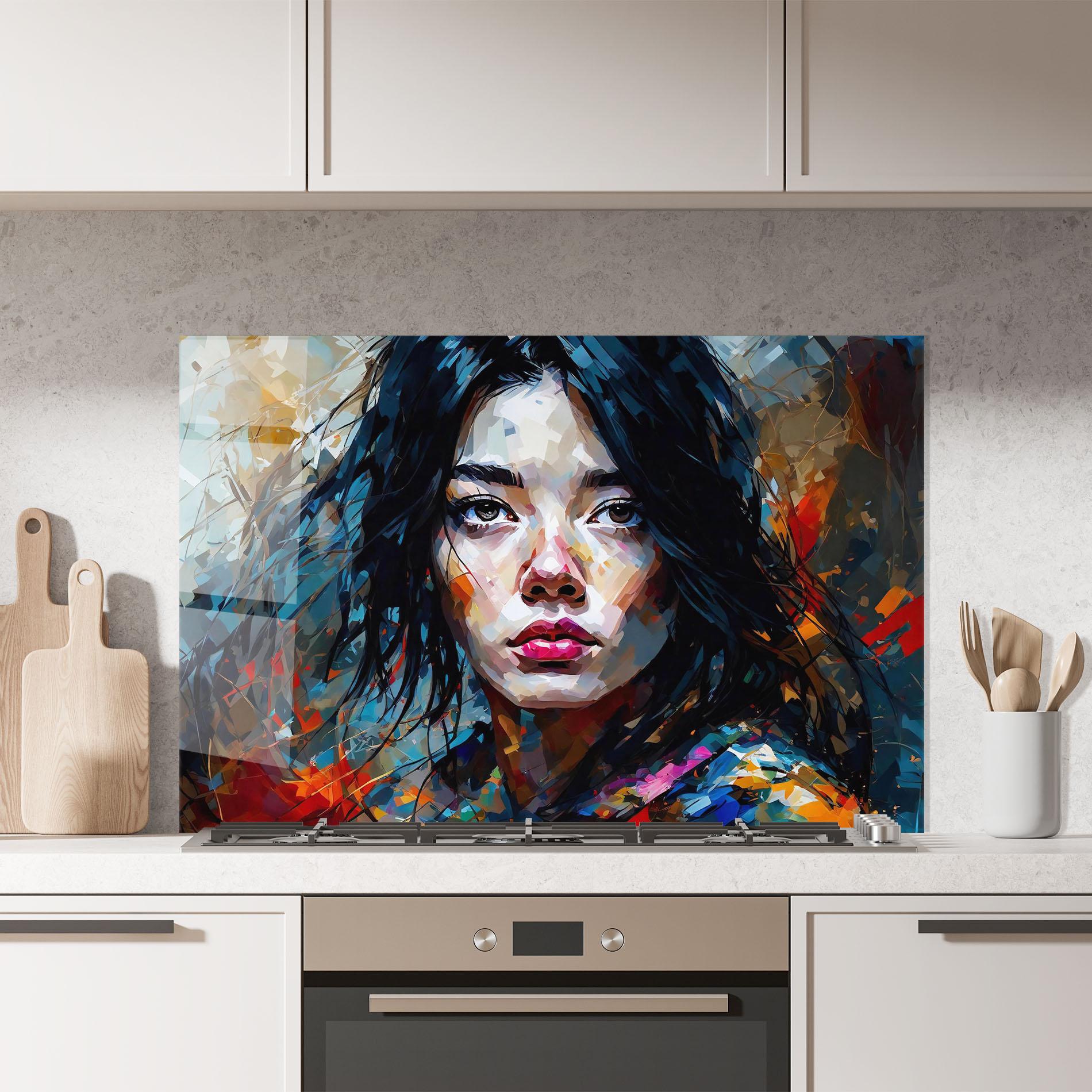 Küchenrückwand Glas Artistic Girl Bright Makeup mockup 7