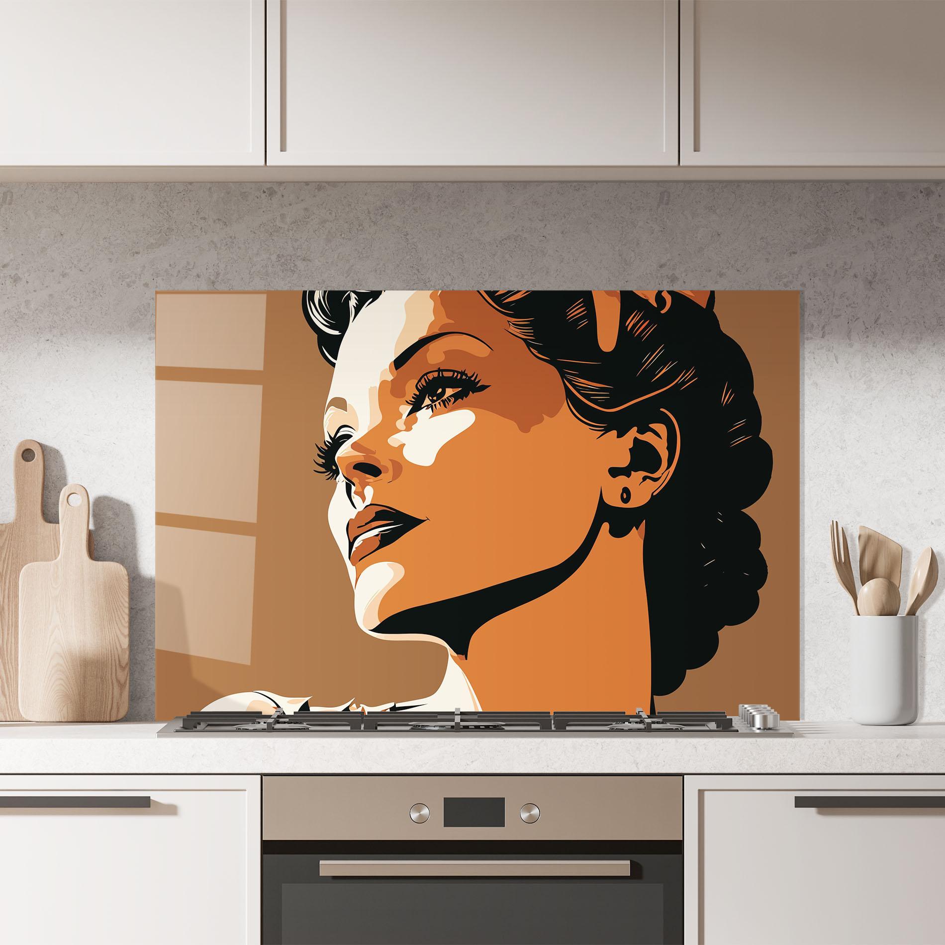 Küchenrückwand Glas Brown Portrait Lady mockup 7