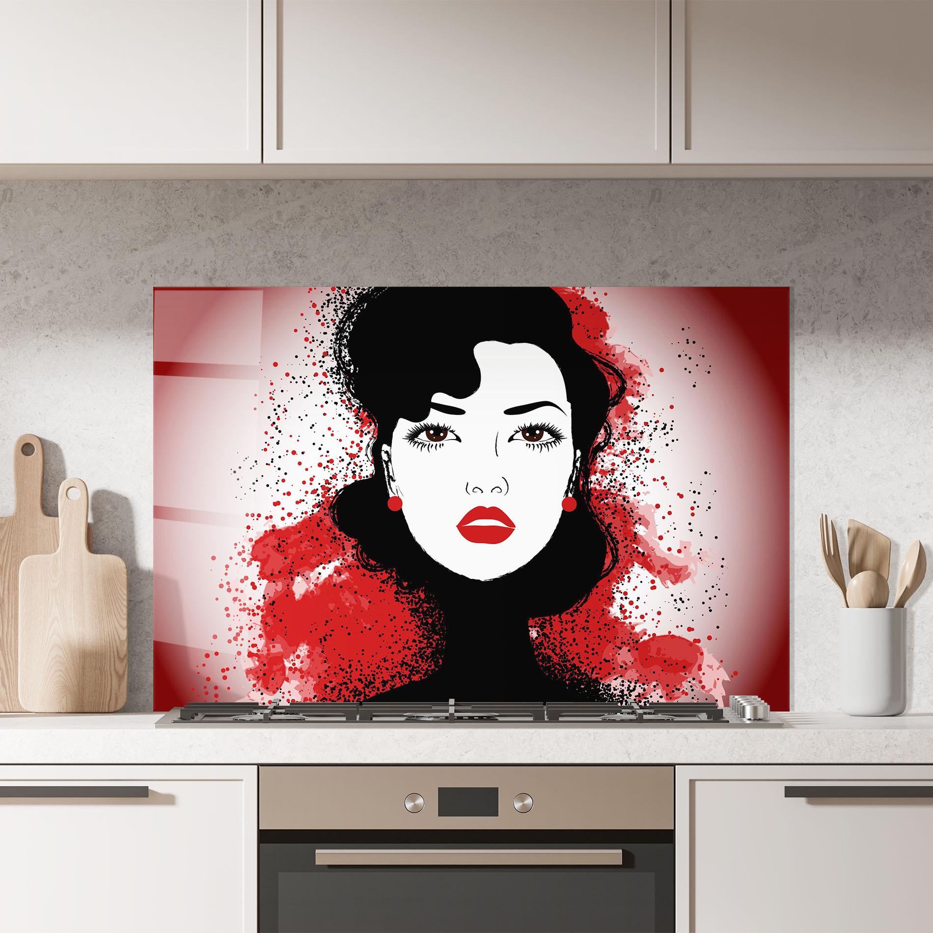 Küchenrückwand Glas Cherry Woman Portrait mockup 7
