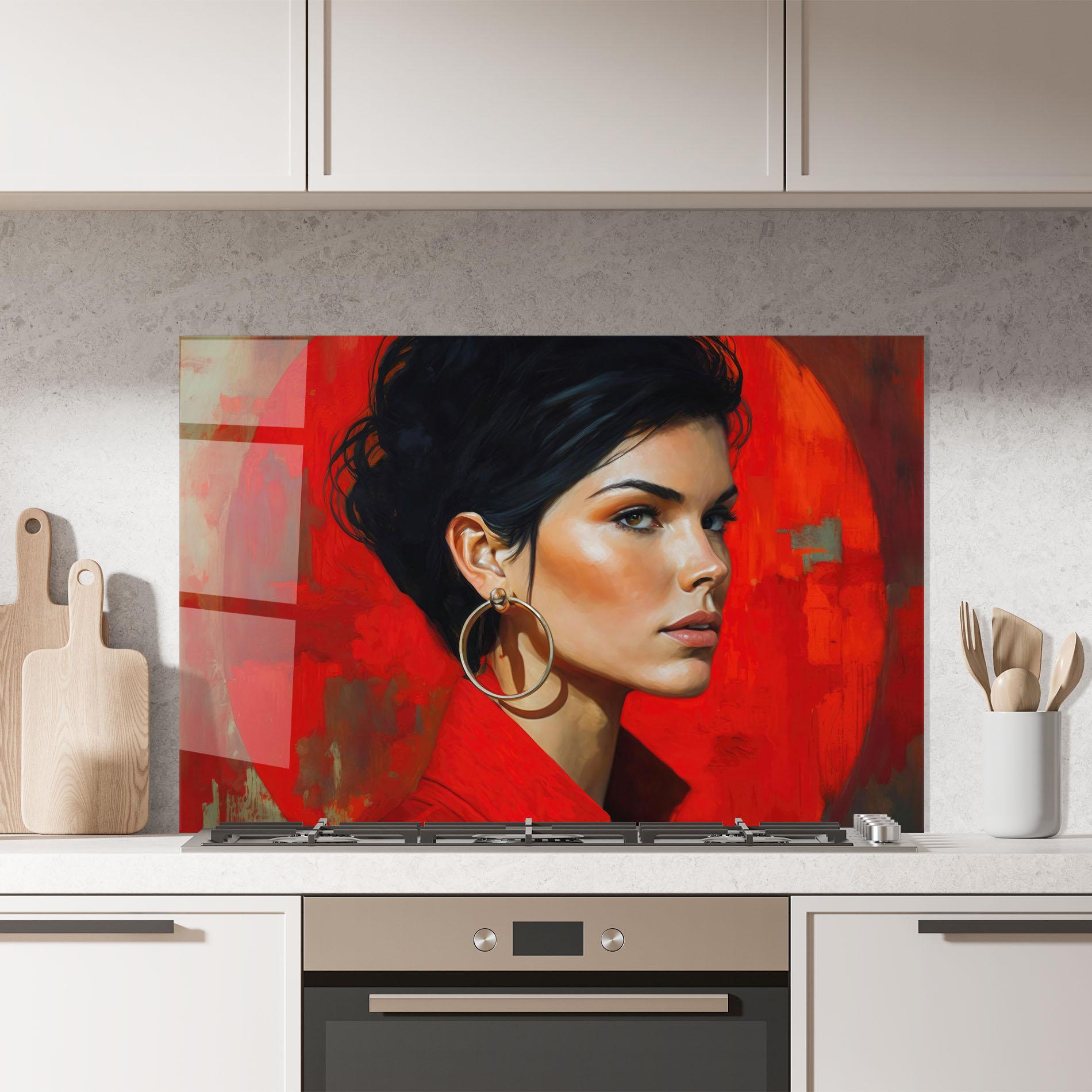 Küchenrückwand Glas Hoop Earrings Woman mockup 7