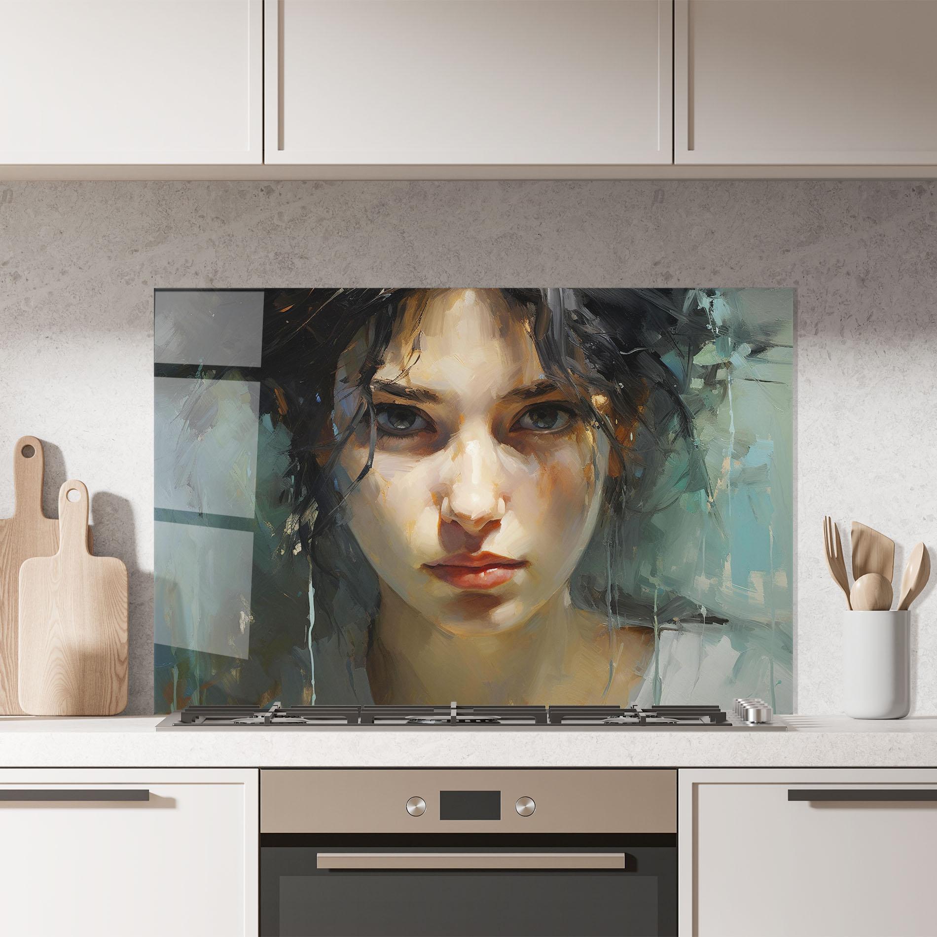 Küchenrückwand Glas Intense Portrait mockup 7