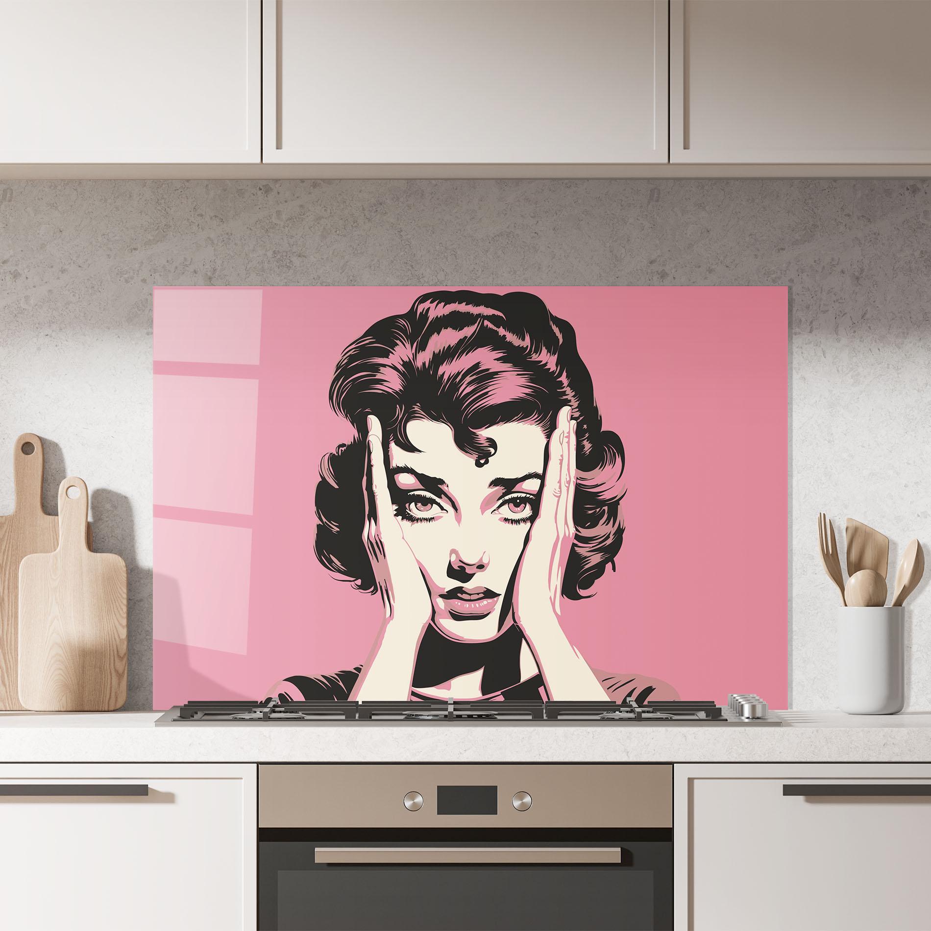Küchenrückwand Glas Pink Light Portrait mockup 7