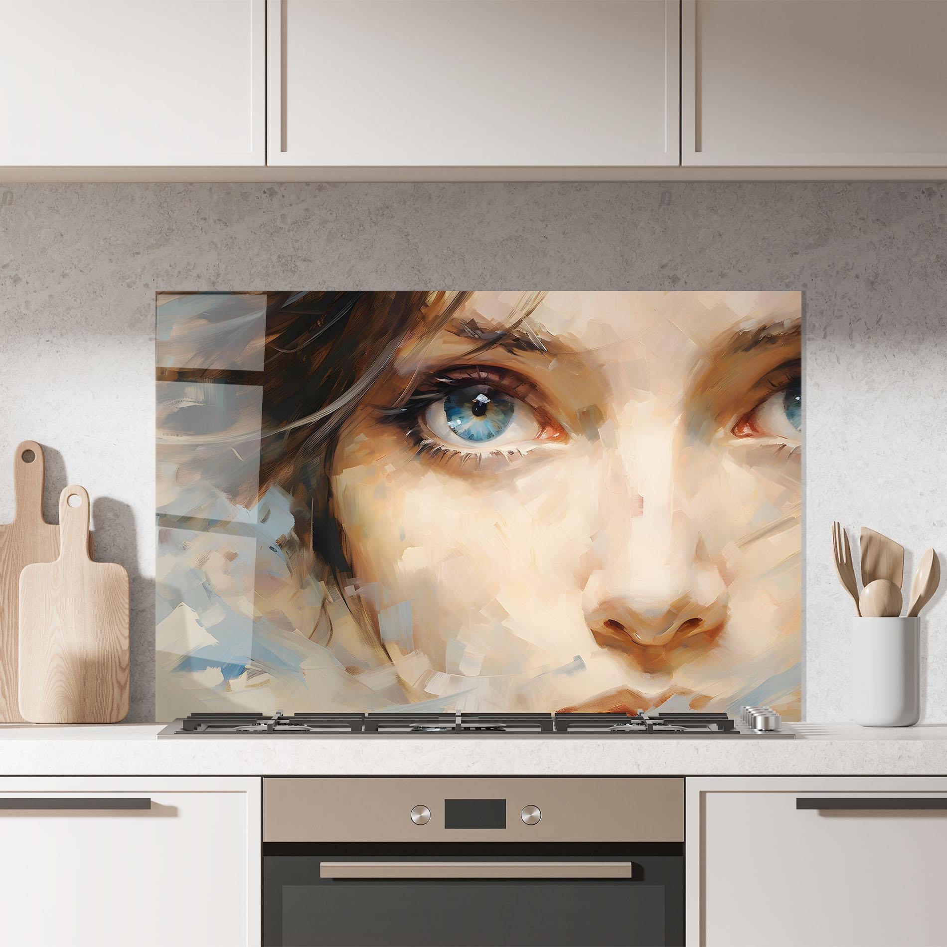 Küchenrückwand Glas Pupil Blue Iris mockup 7
