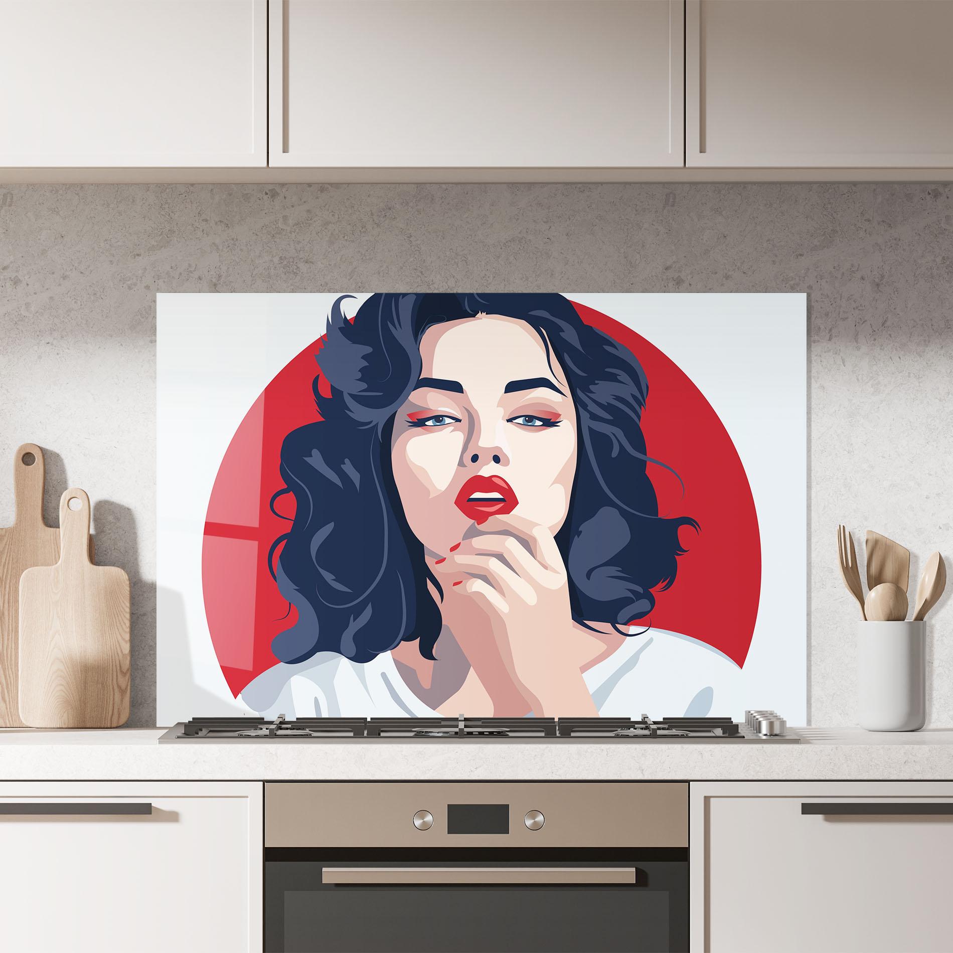 Küchenrückwand Glas Red Lips Portrait mockup 7