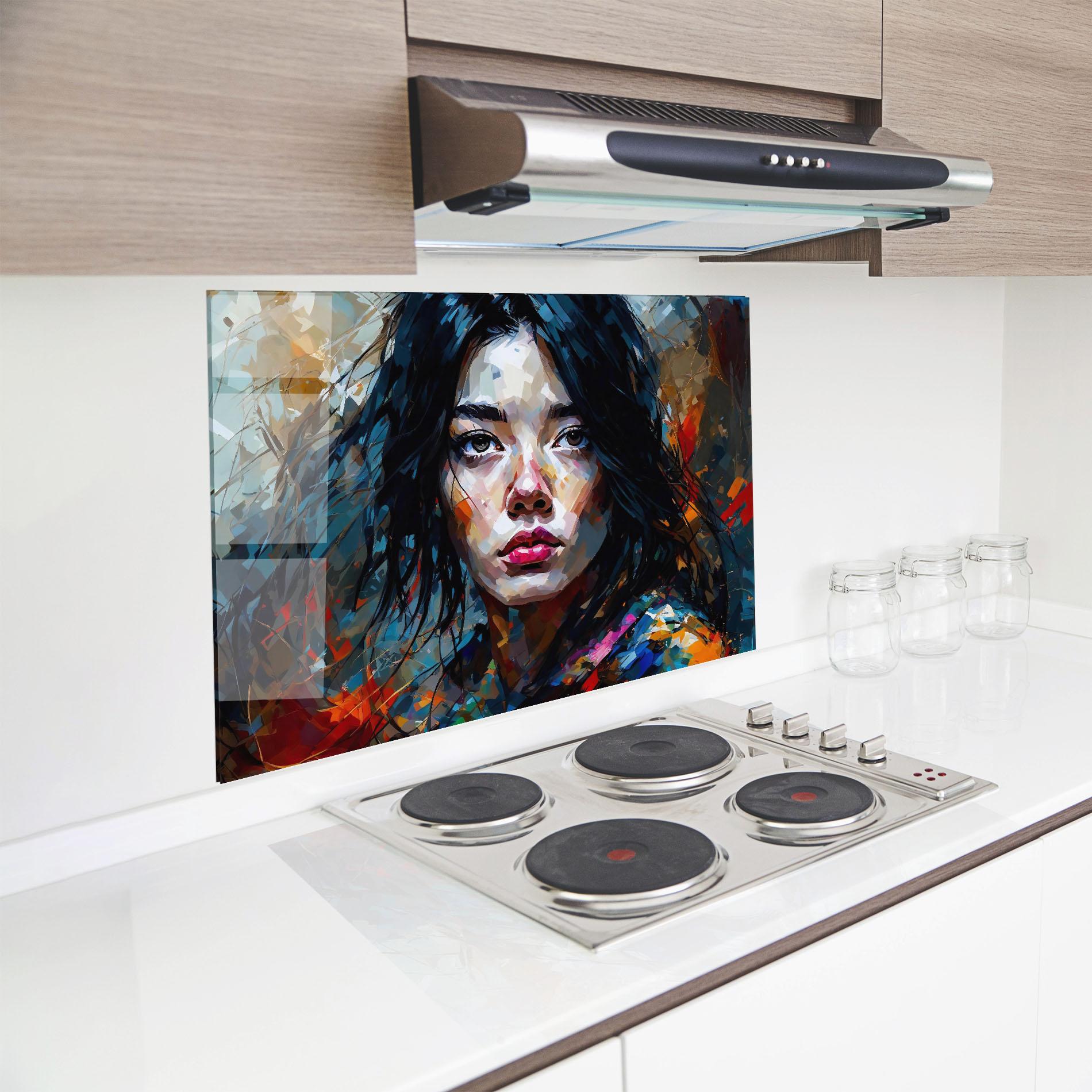 Küchenrückwand Glas Artistic Girl Bright Makeup mockup 8