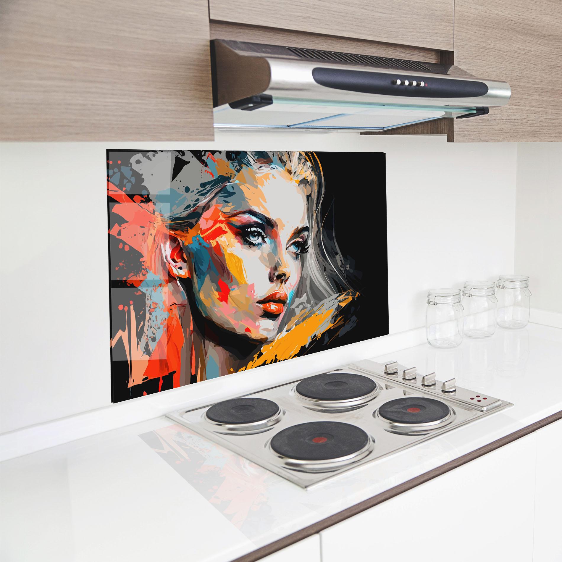 Küchenrückwand Glas Blue Eye Face mockup 8