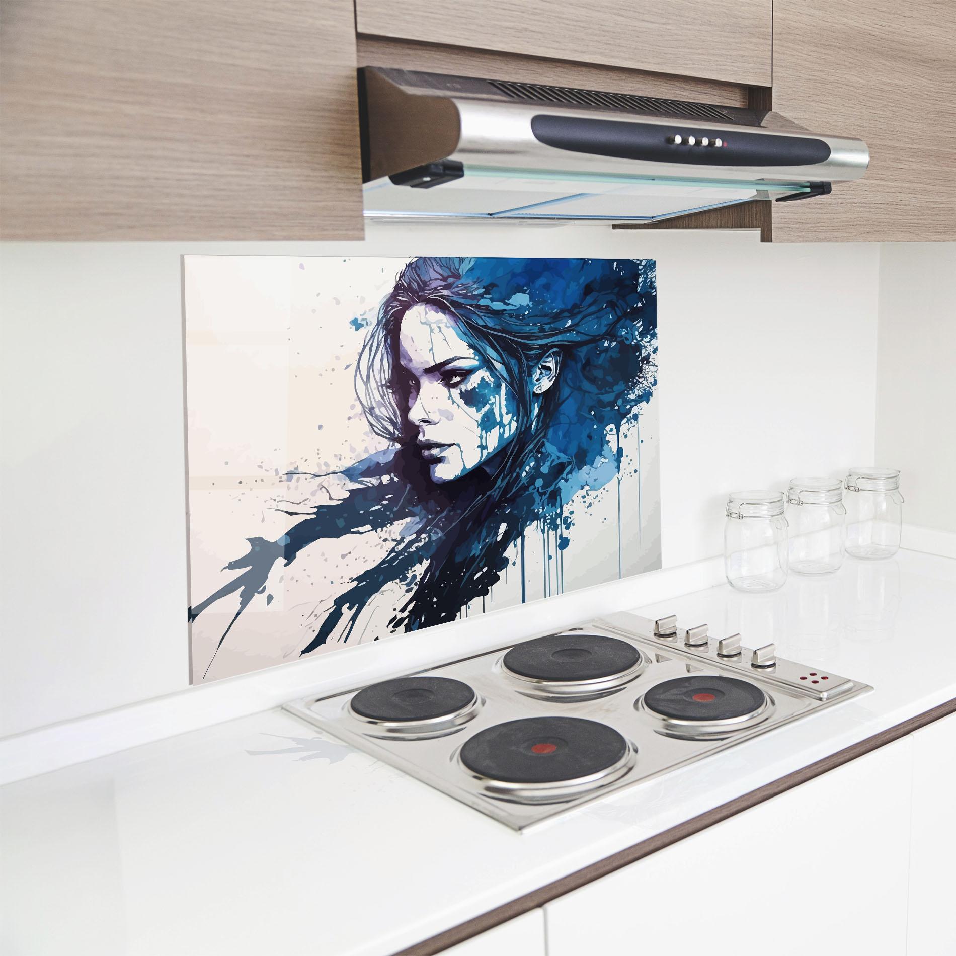 Küchenrückwand Glas Blue Hair Portrait mockup 8