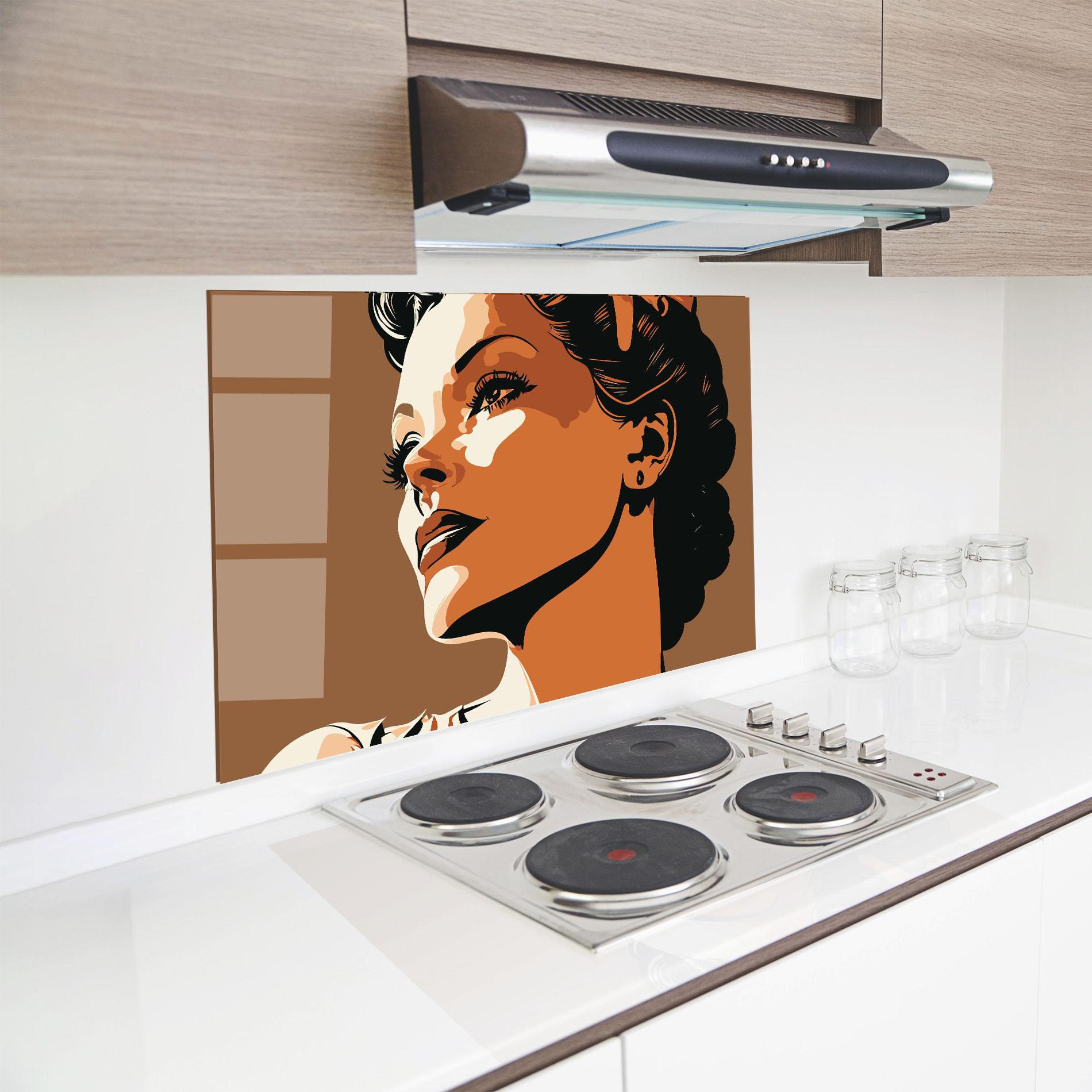 Küchenrückwand Glas Brown Portrait Lady mockup 8