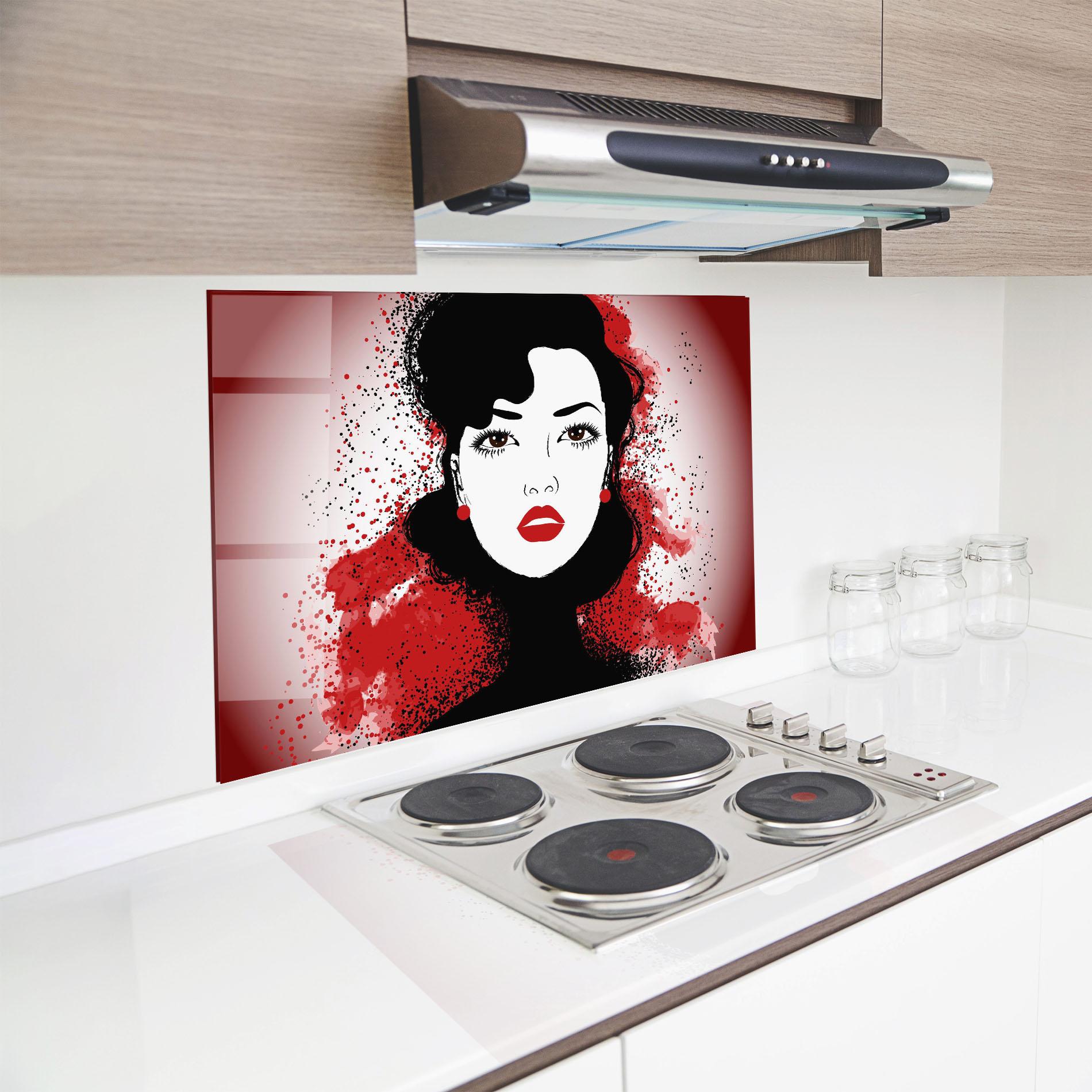 Küchenrückwand Glas Cherry Woman Portrait mockup 8