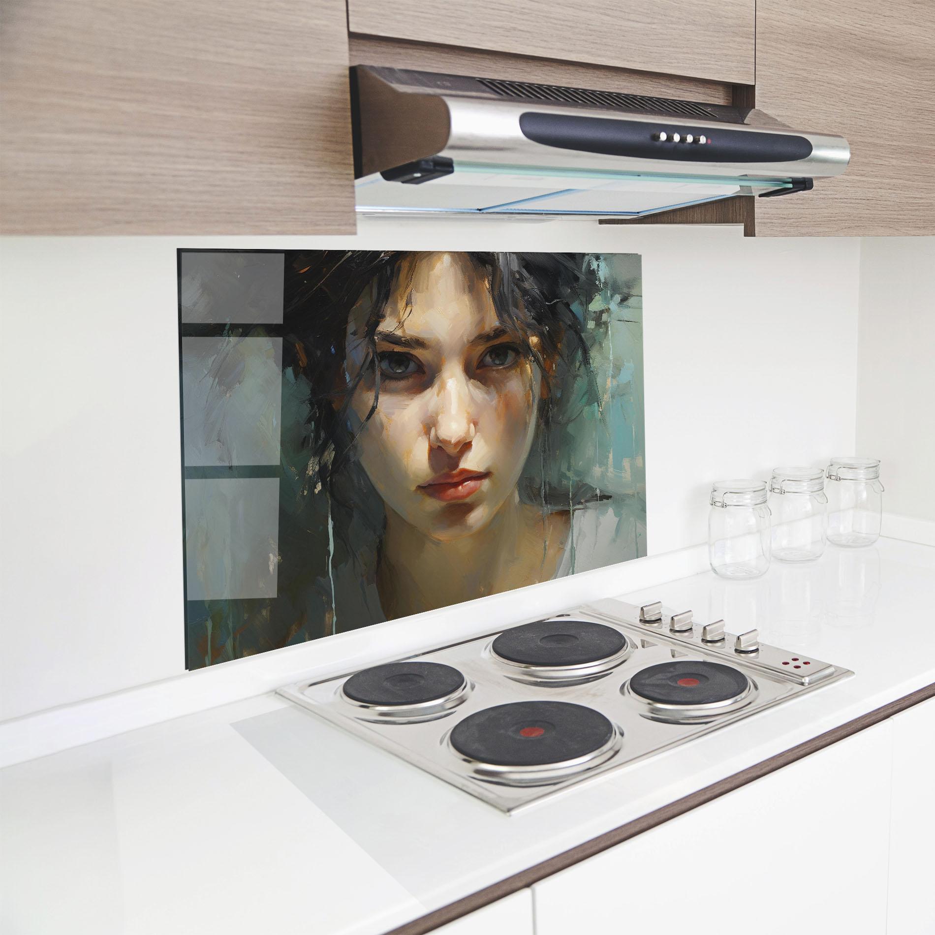 Küchenrückwand Glas Intense Portrait mockup 8