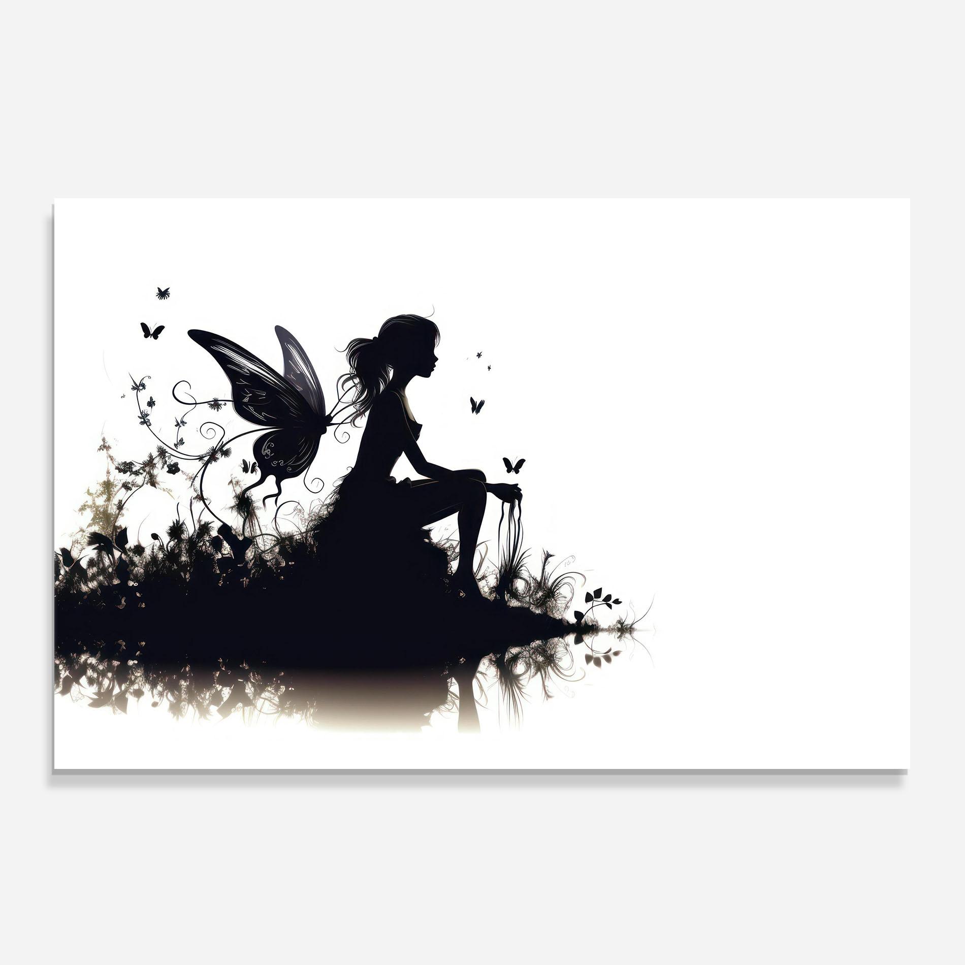 Küchenrückwand Glas Butterfly Woman Shilouette mockup 0