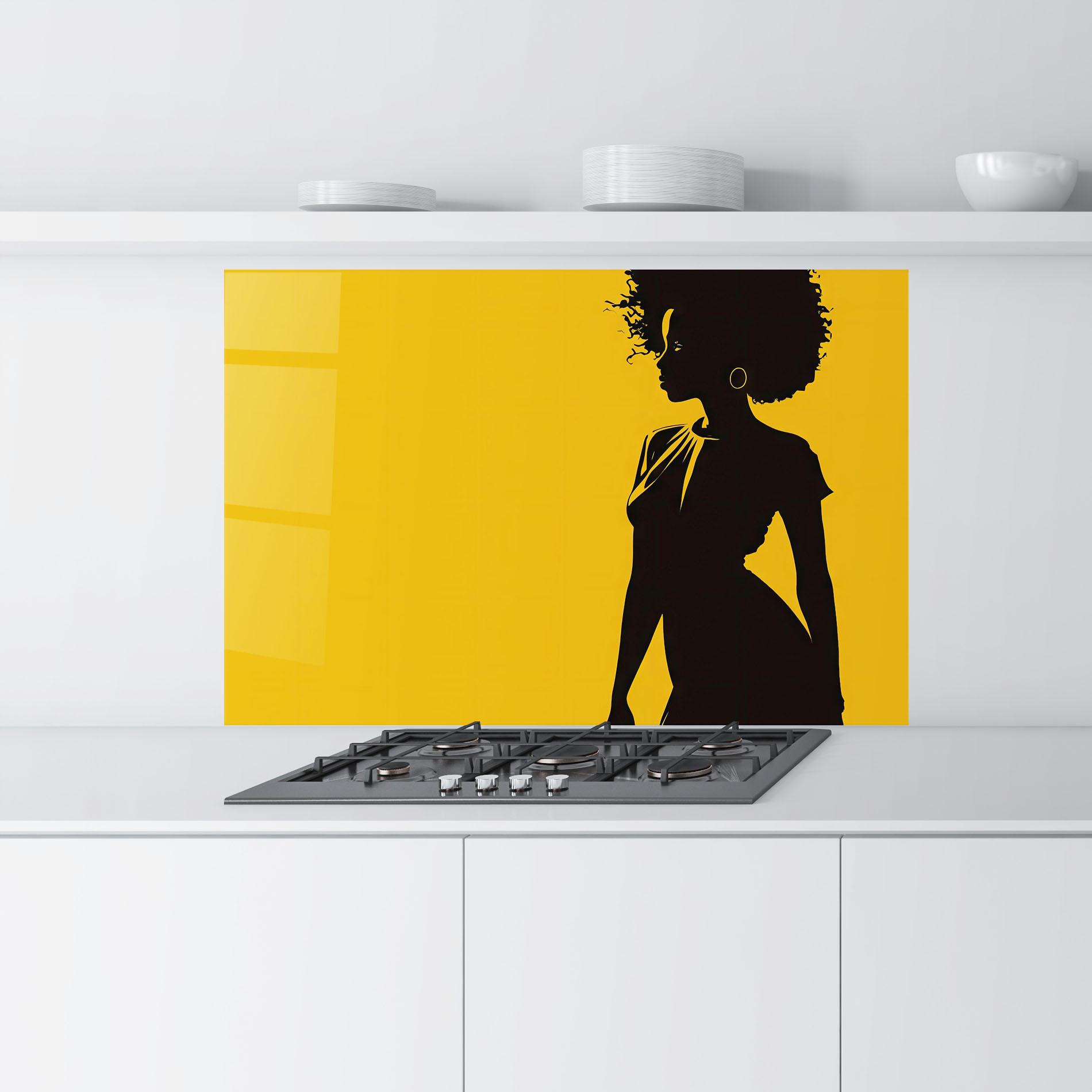 Küchenrückwand Glas Afro Woman Shilouette mockup 9