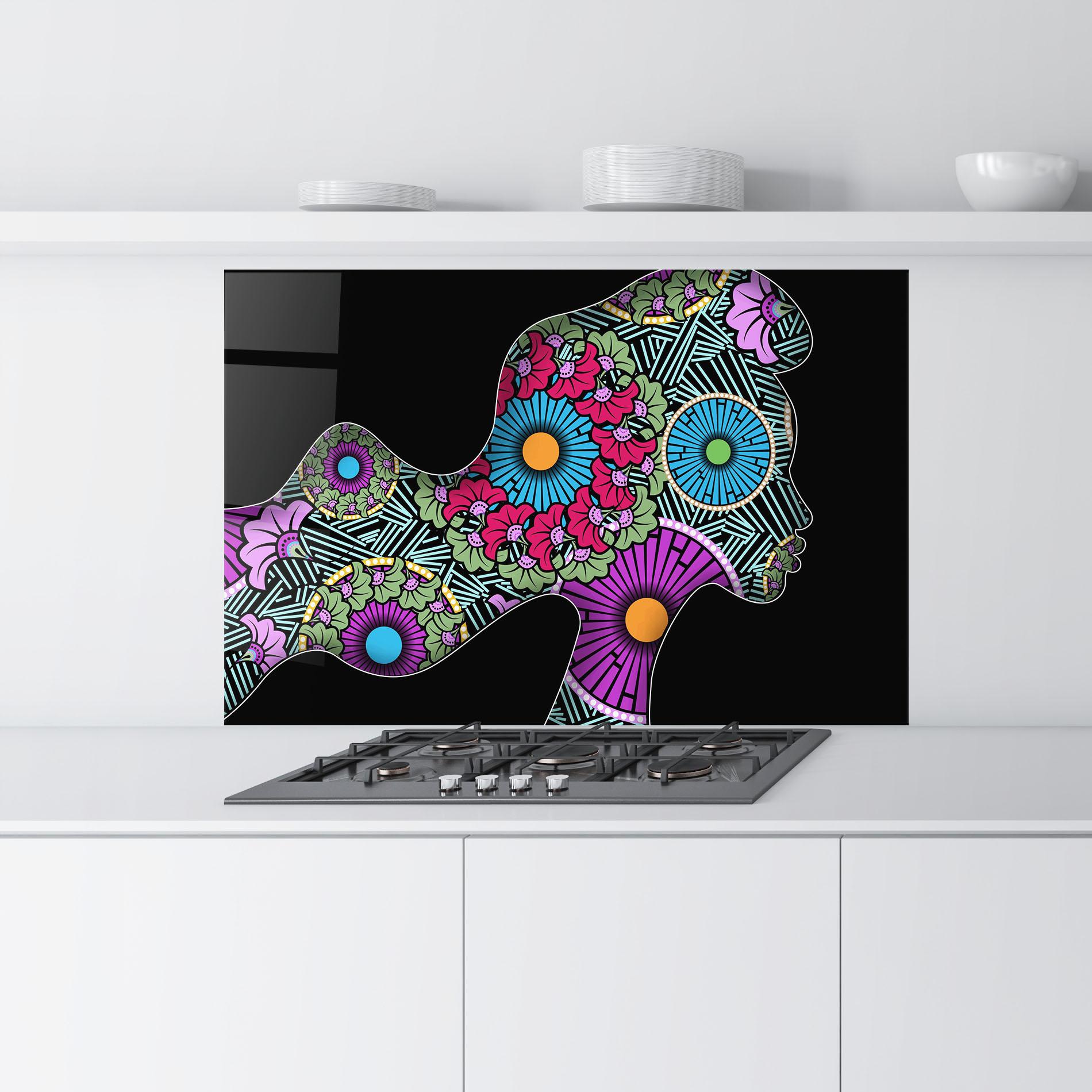 Küchenrückwand Glas Colorful Shilouette mockup 9