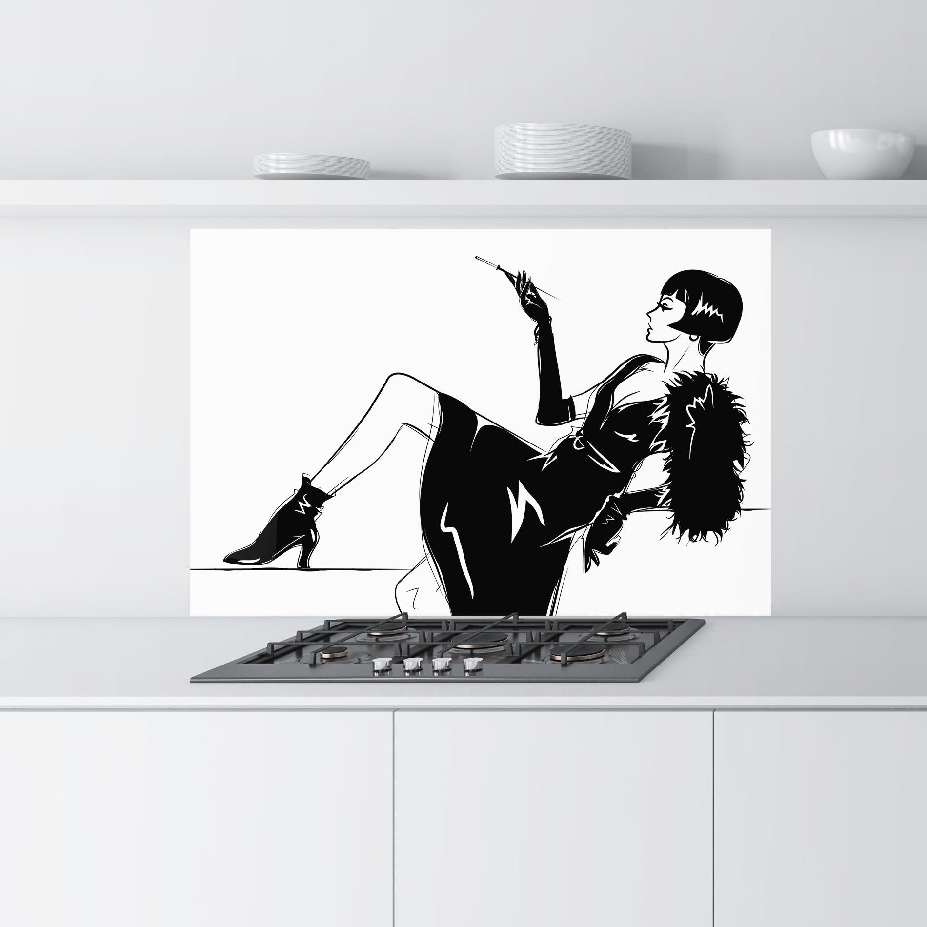 Küchenrückwand Glas Fashion Shilouette mockup 9