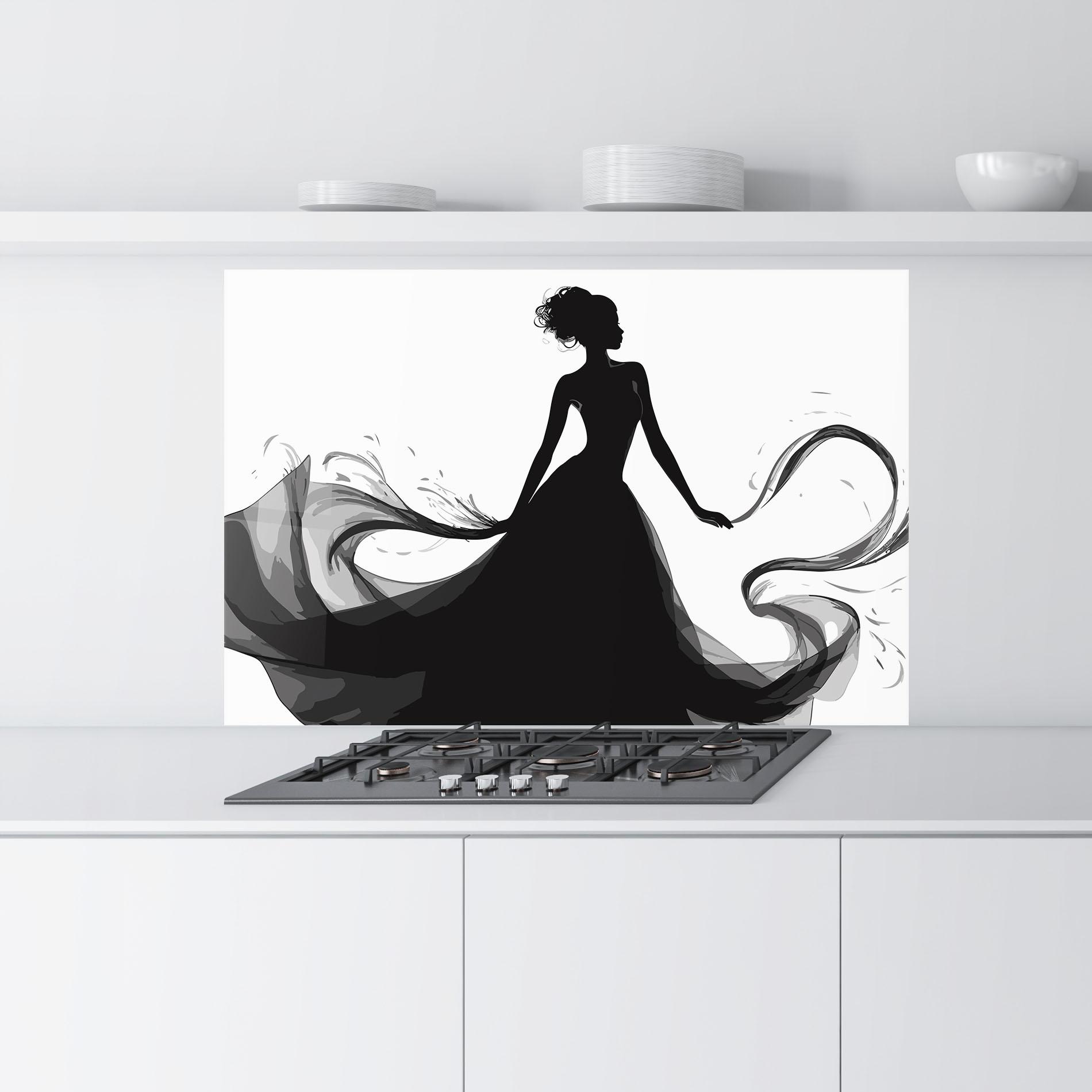 Küchenrückwand Glas Pretty Black Dress mockup 9