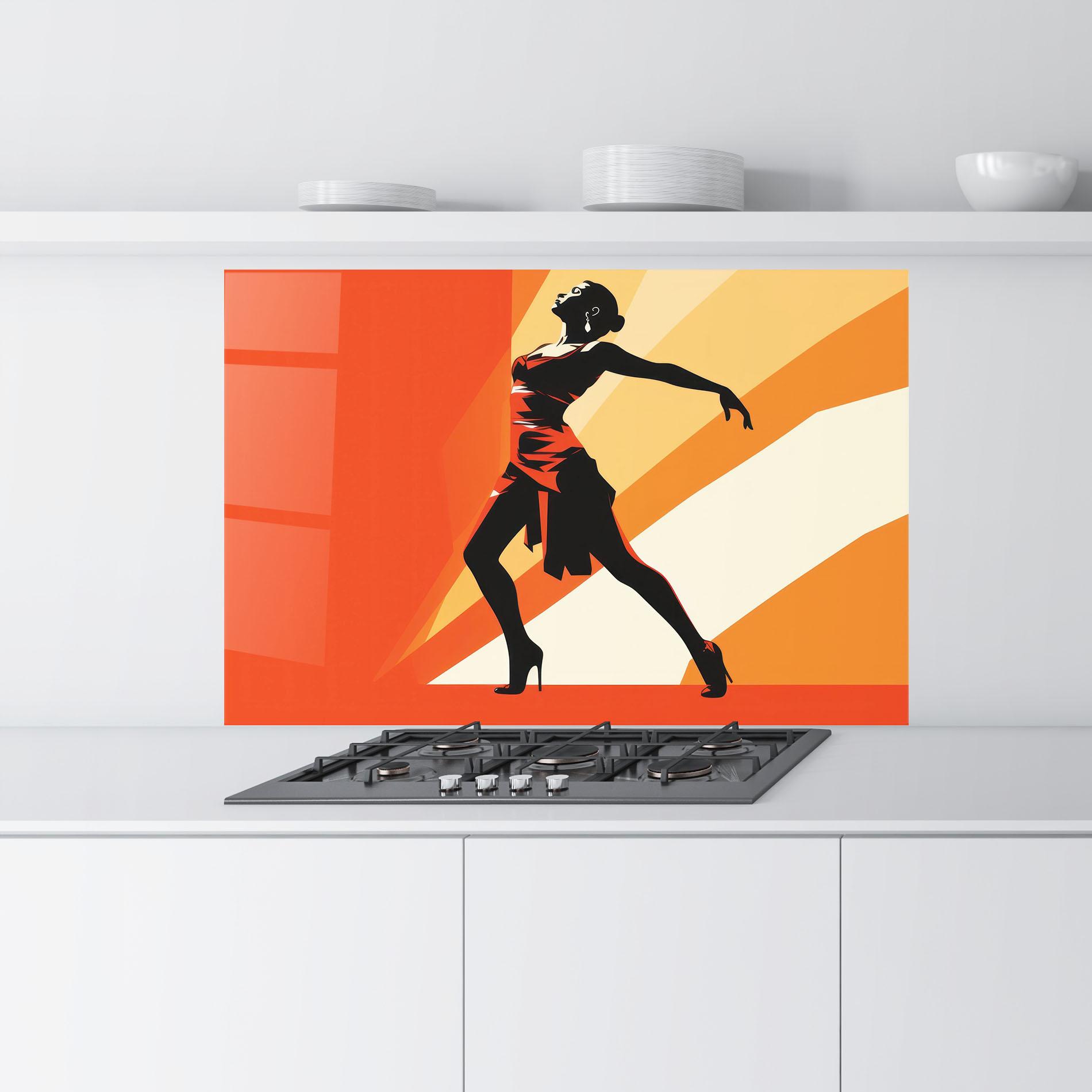 Küchenrückwand Glas Red Dress Shilouette mockup 9