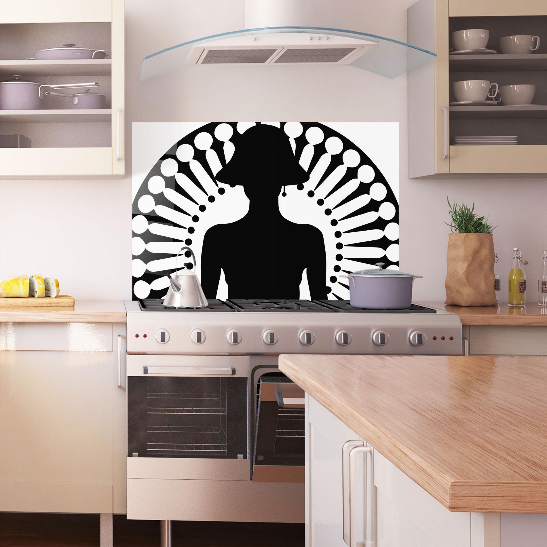 Küchenrückwand Glas Black Shilouette Lady mockup 1