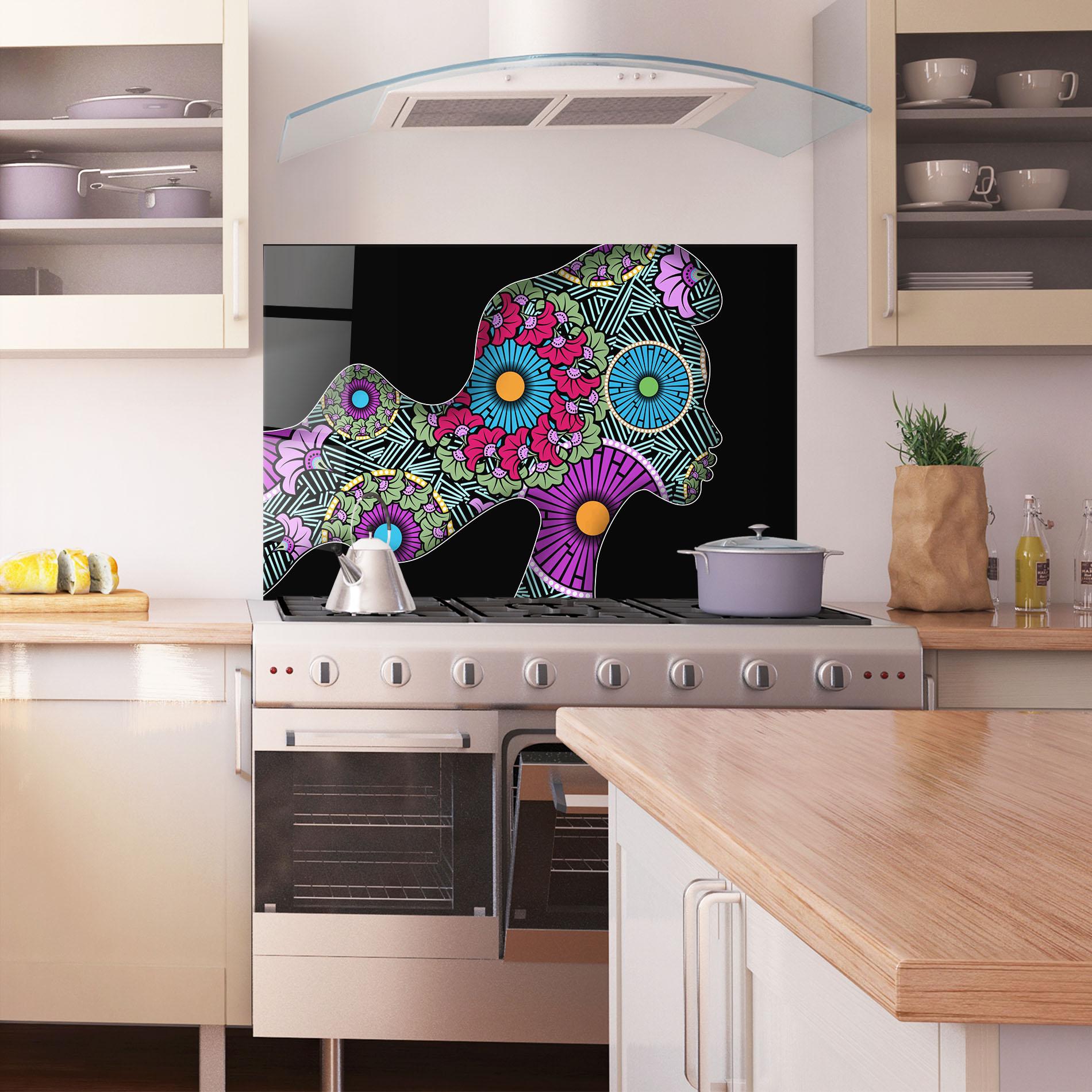 Küchenrückwand Glas Colorful Shilouette mockup 1