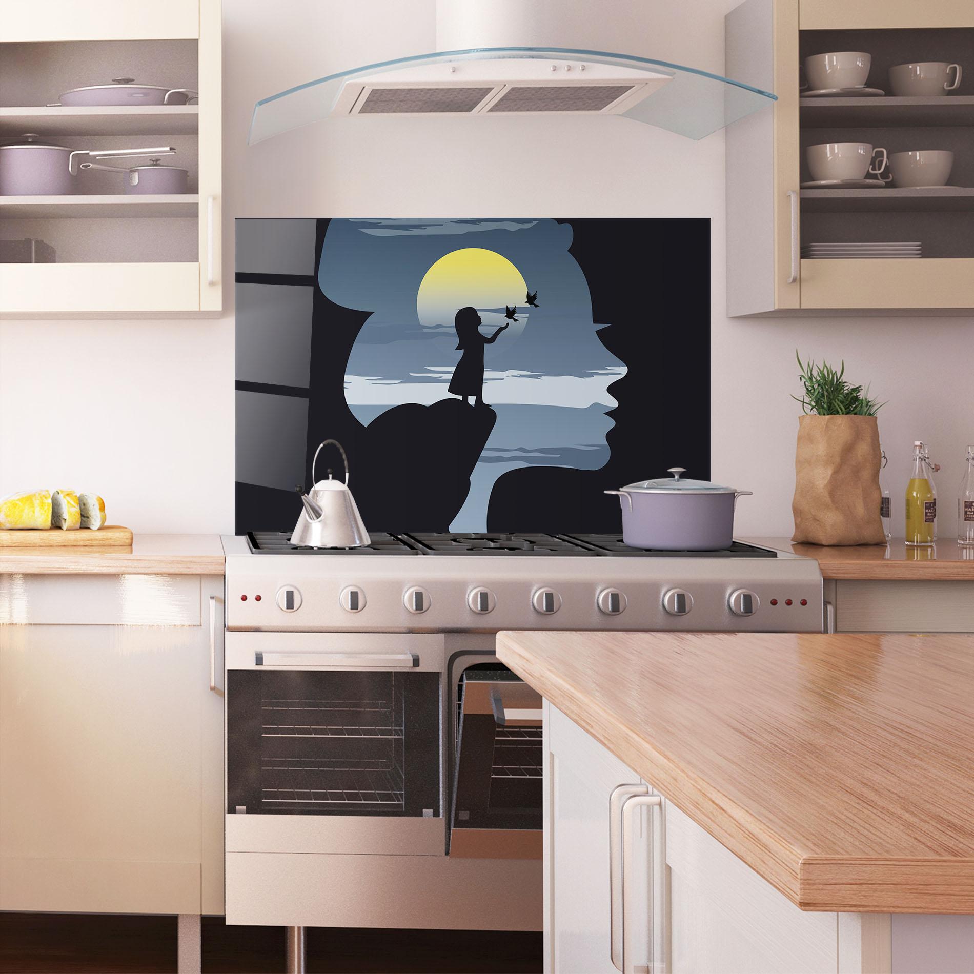 Küchenrückwand Glas Little Girl Birds mockup 1