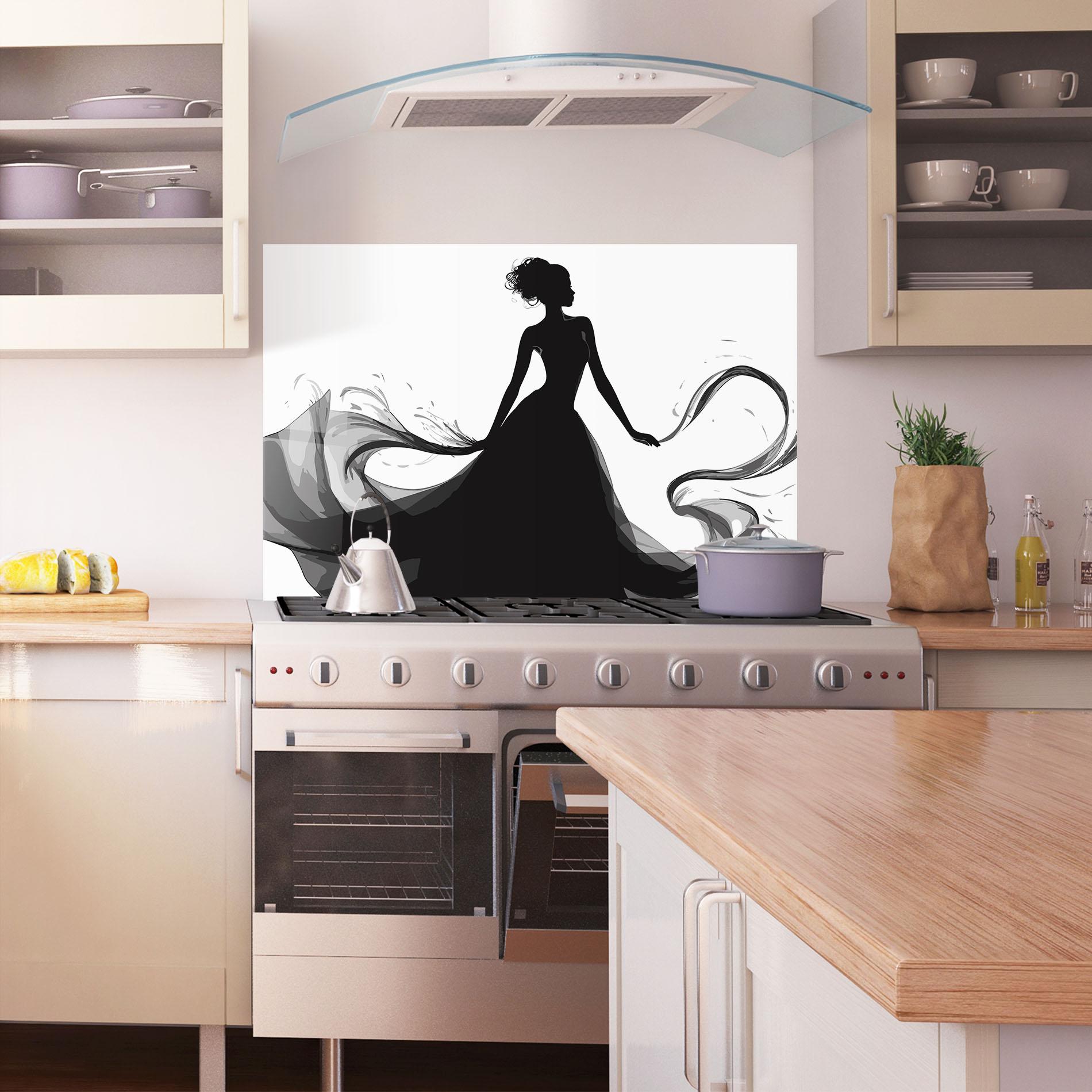 Küchenrückwand Glas Pretty Black Dress mockup 1