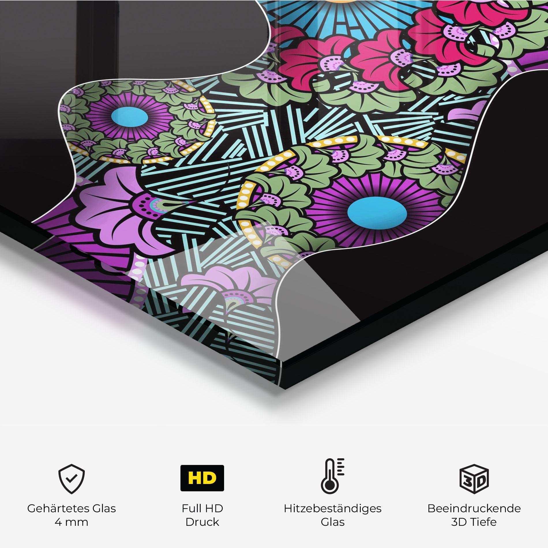 Küchenrückwand Glas Colorful Shilouette mockup 2