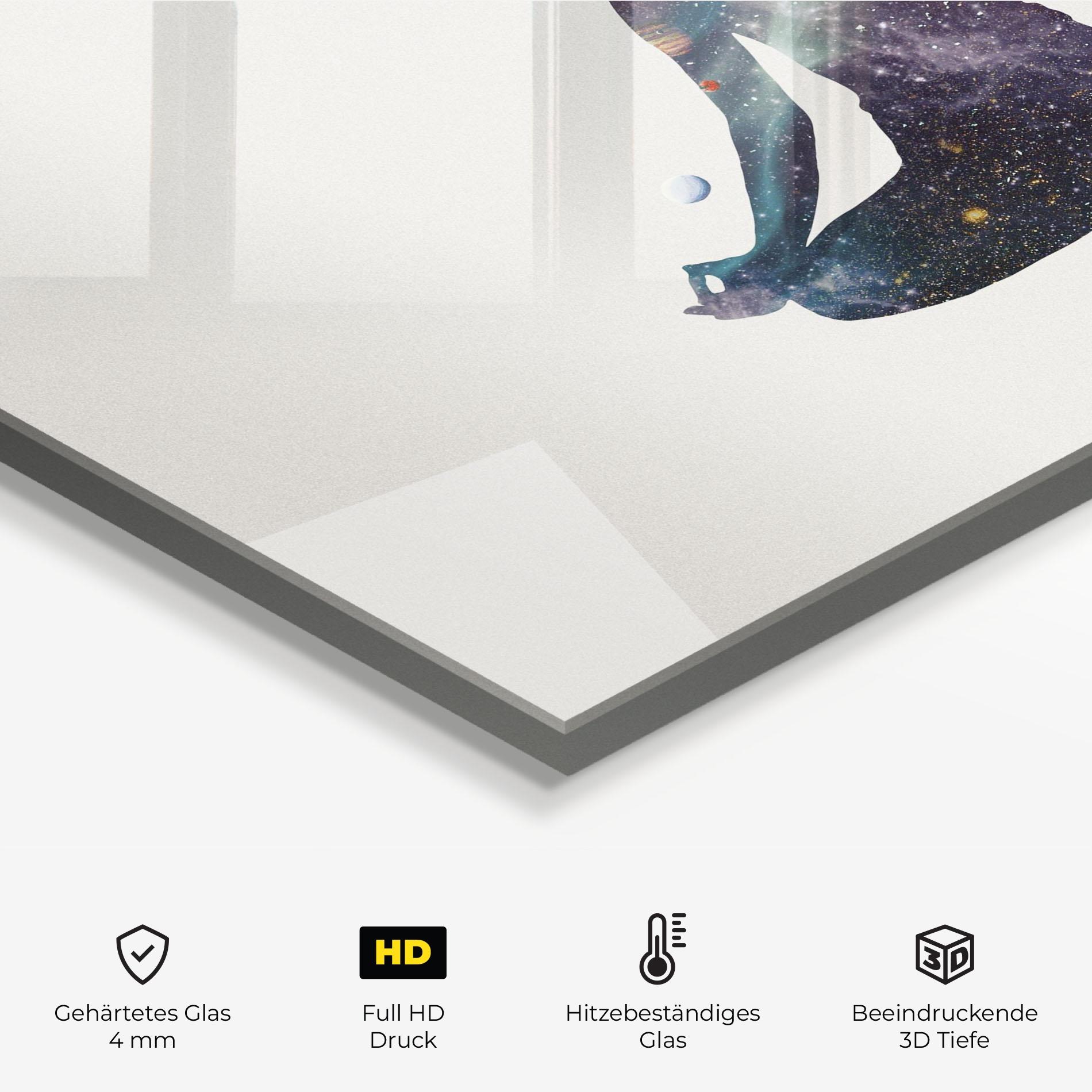 Küchenrückwand Glas Galaxy Woman Shilouette mockup 2