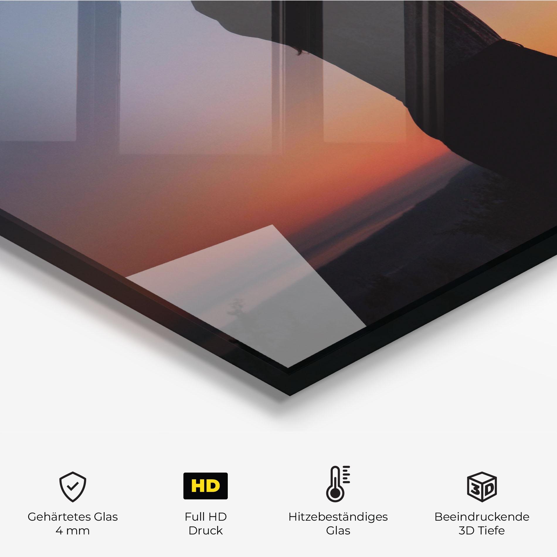 Küchenrückwand Glas Sunset Heart Symbol mockup 2