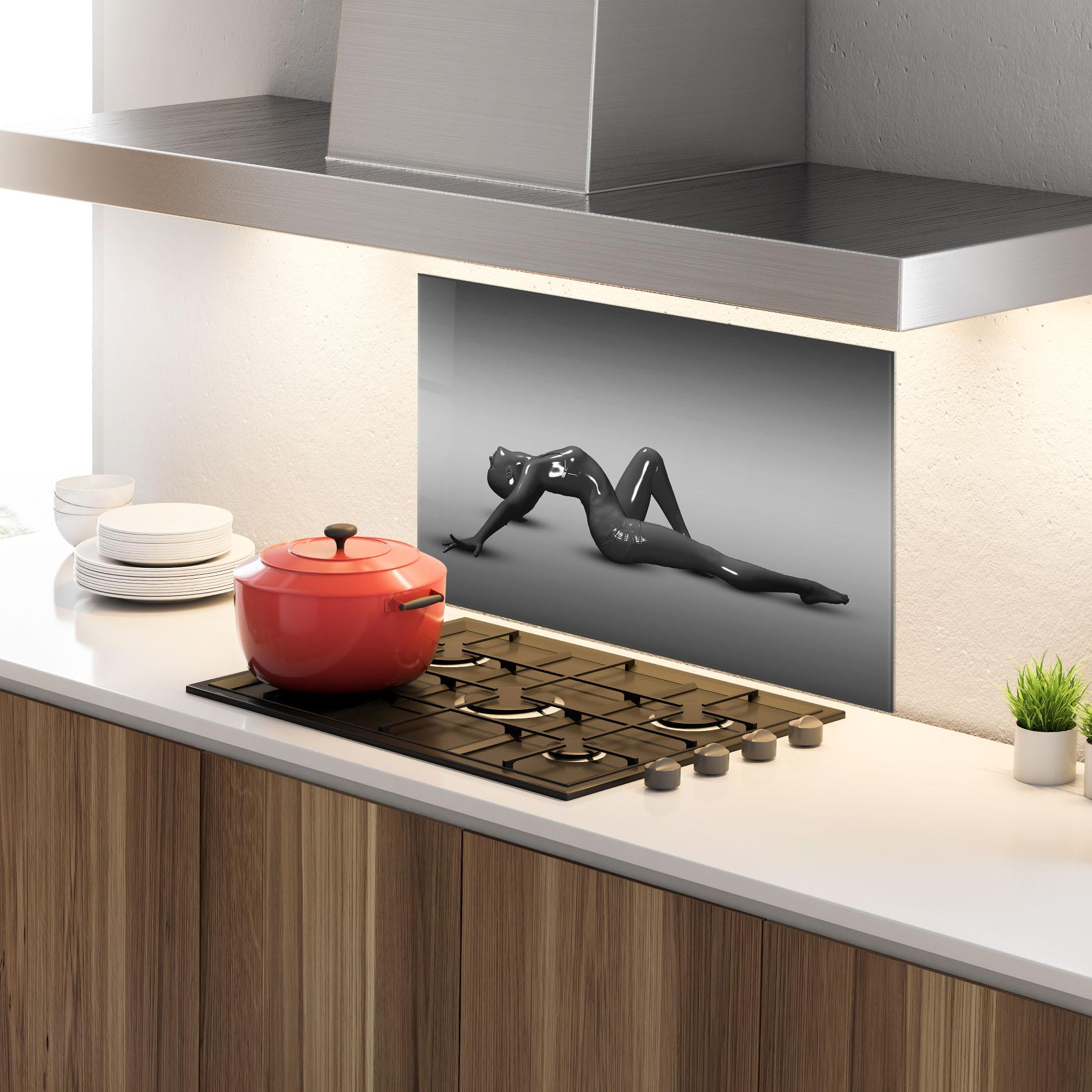 Küchenrückwand Glas 3d Black Female mockup 4