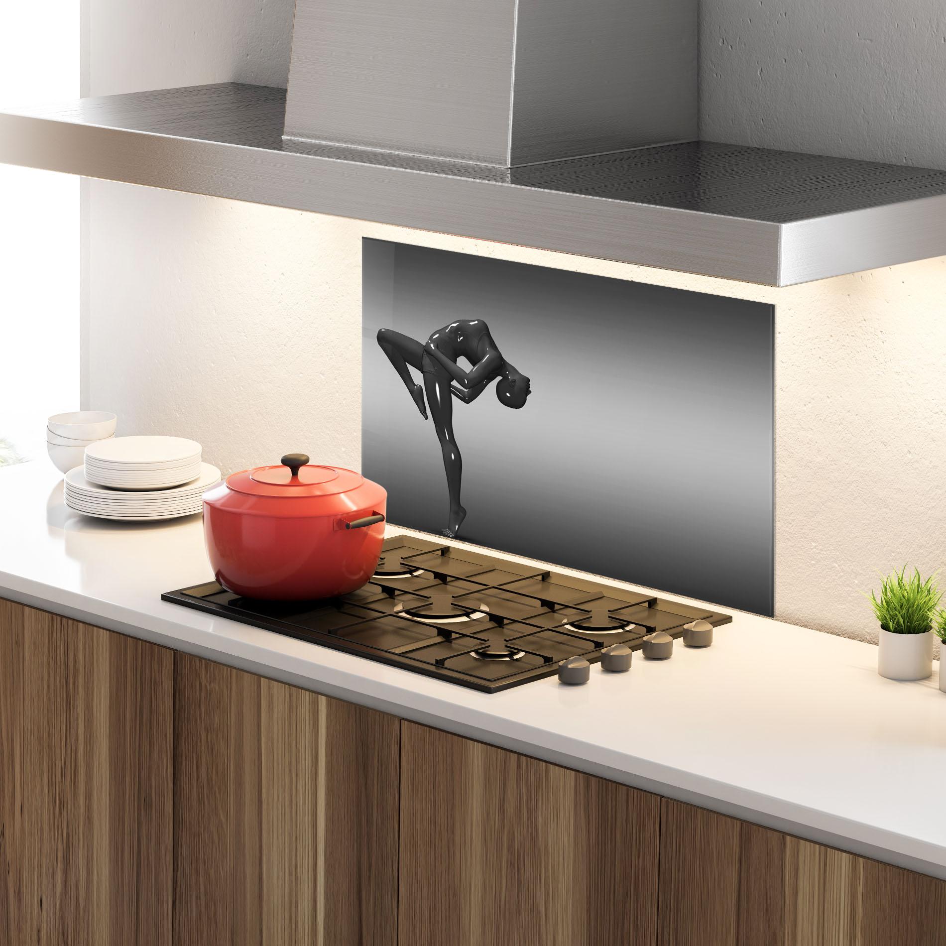 Küchenrückwand Glas Black Glossy Female Dancer mockup 4