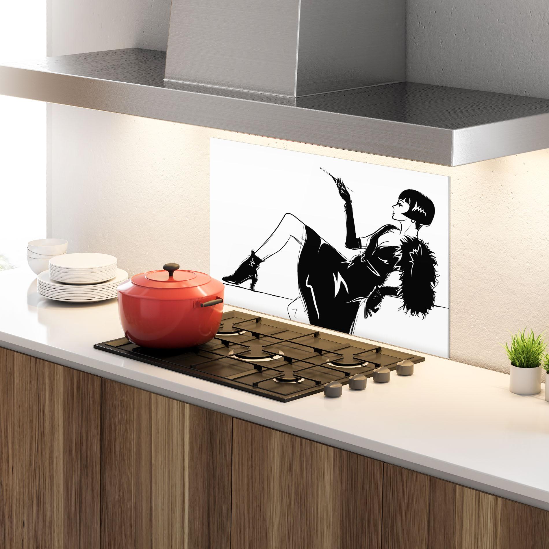Küchenrückwand Glas Fashion Shilouette mockup 4