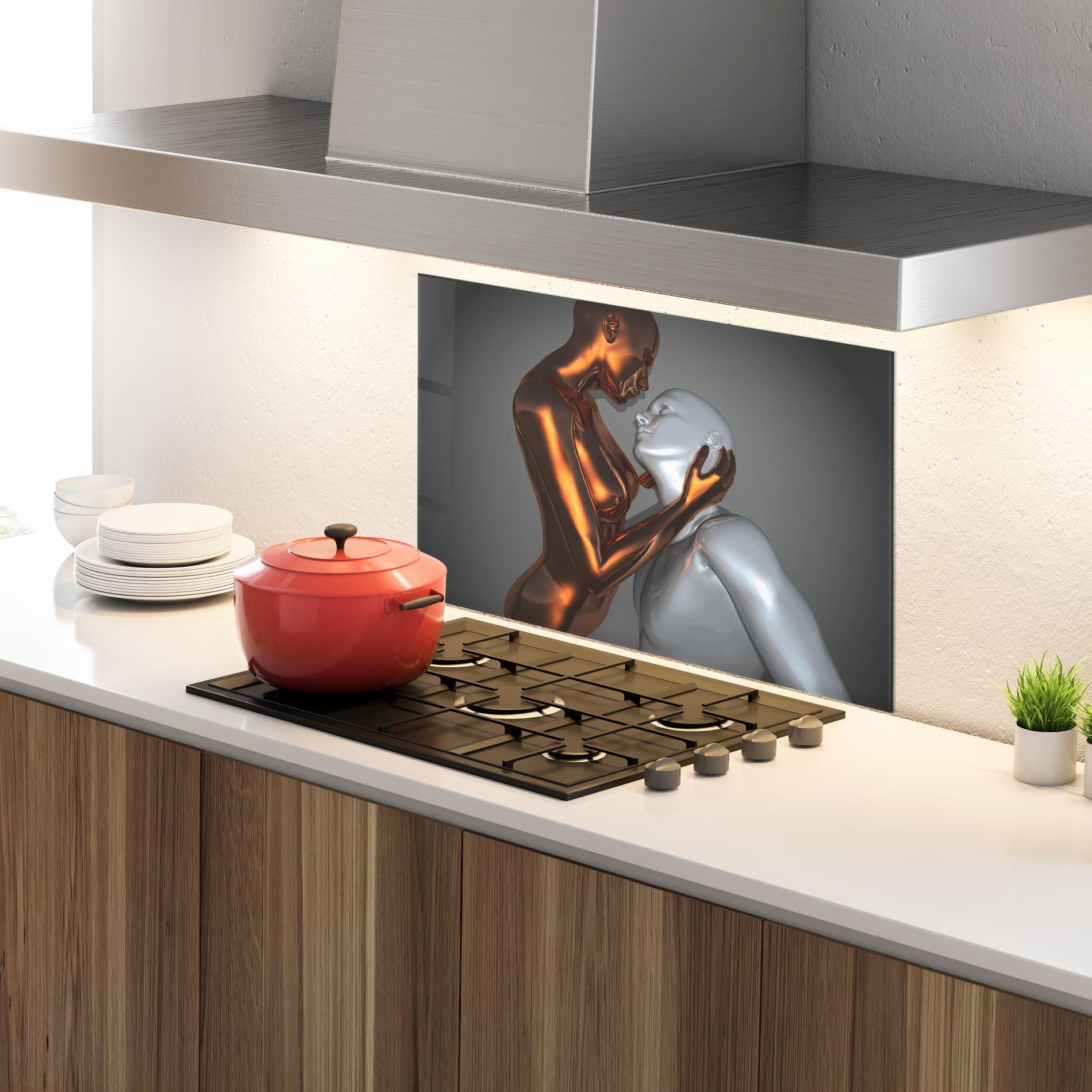 Küchenrückwand Glas Gold Silver Couple mockup 4