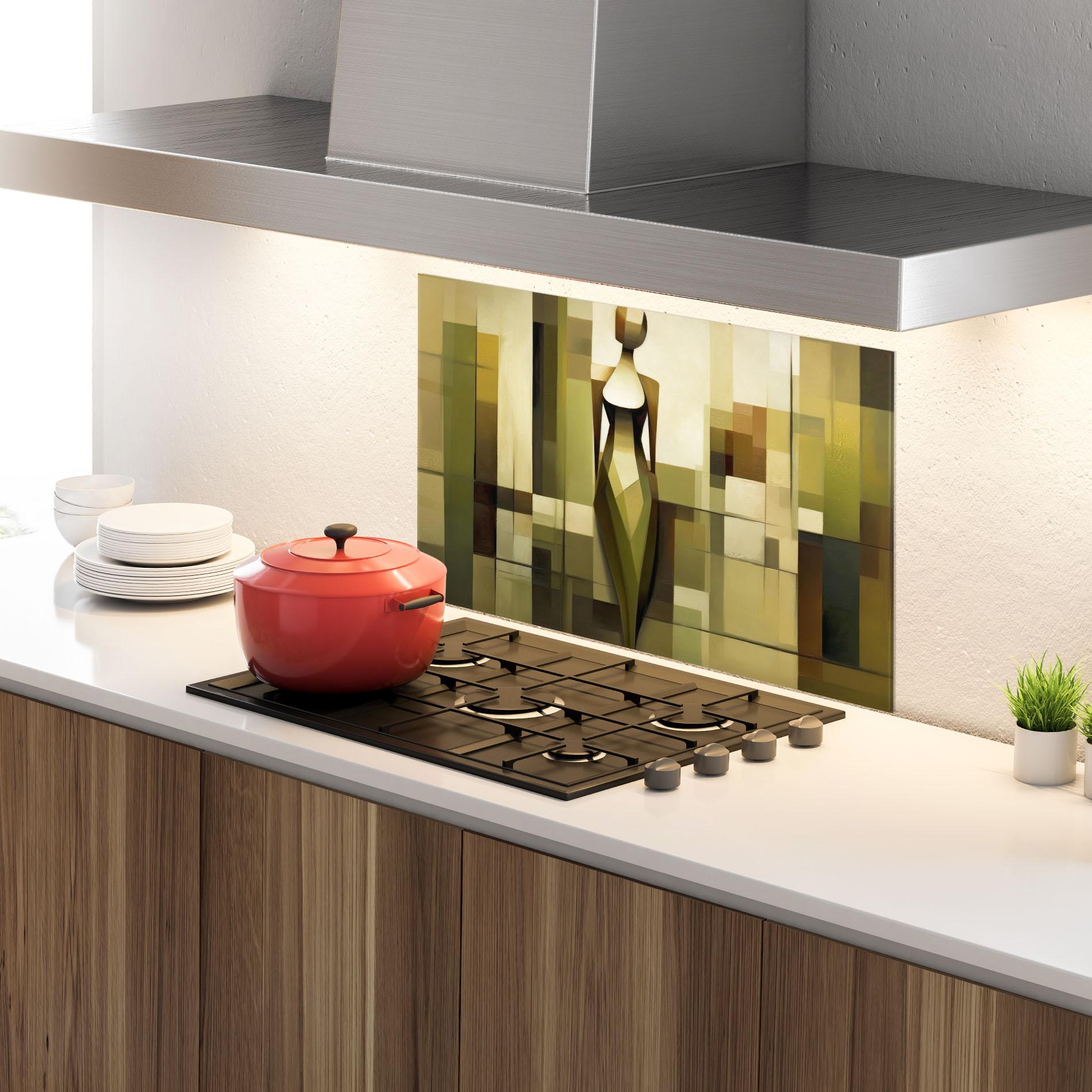 Küchenrückwand Glas Olive Green Shilouete mockup 4