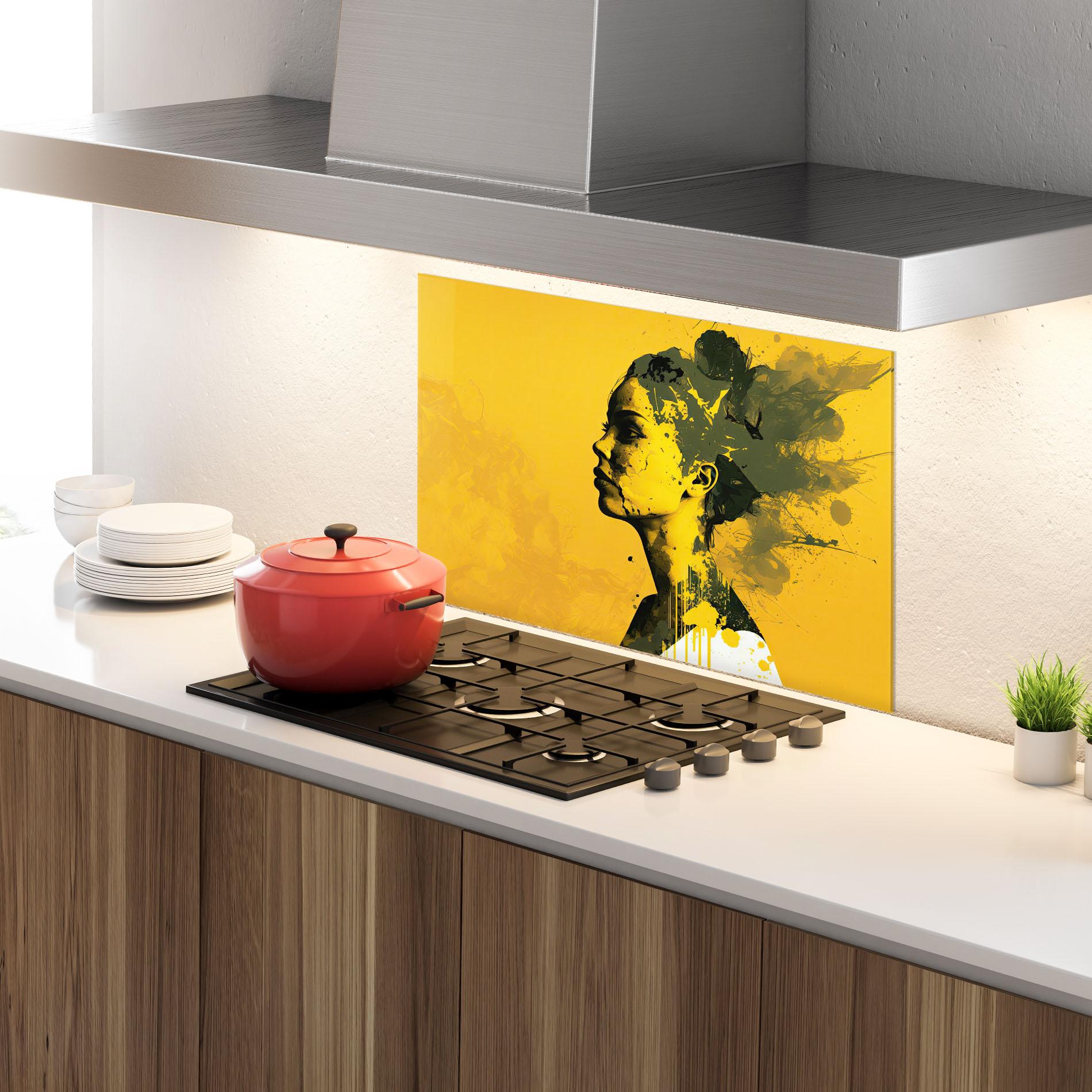 Küchenrückwand Glas Thinking Yellow mockup 4