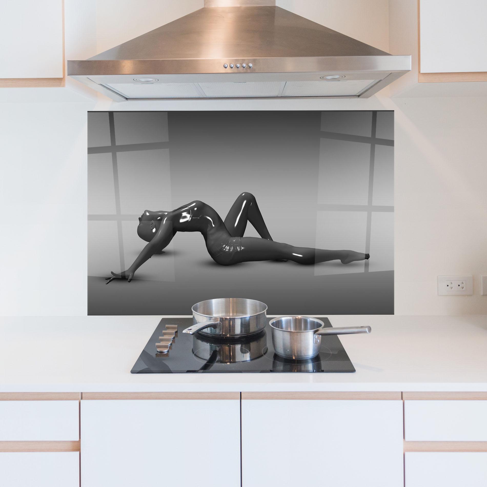 Küchenrückwand Glas 3d Black Female mockup 5