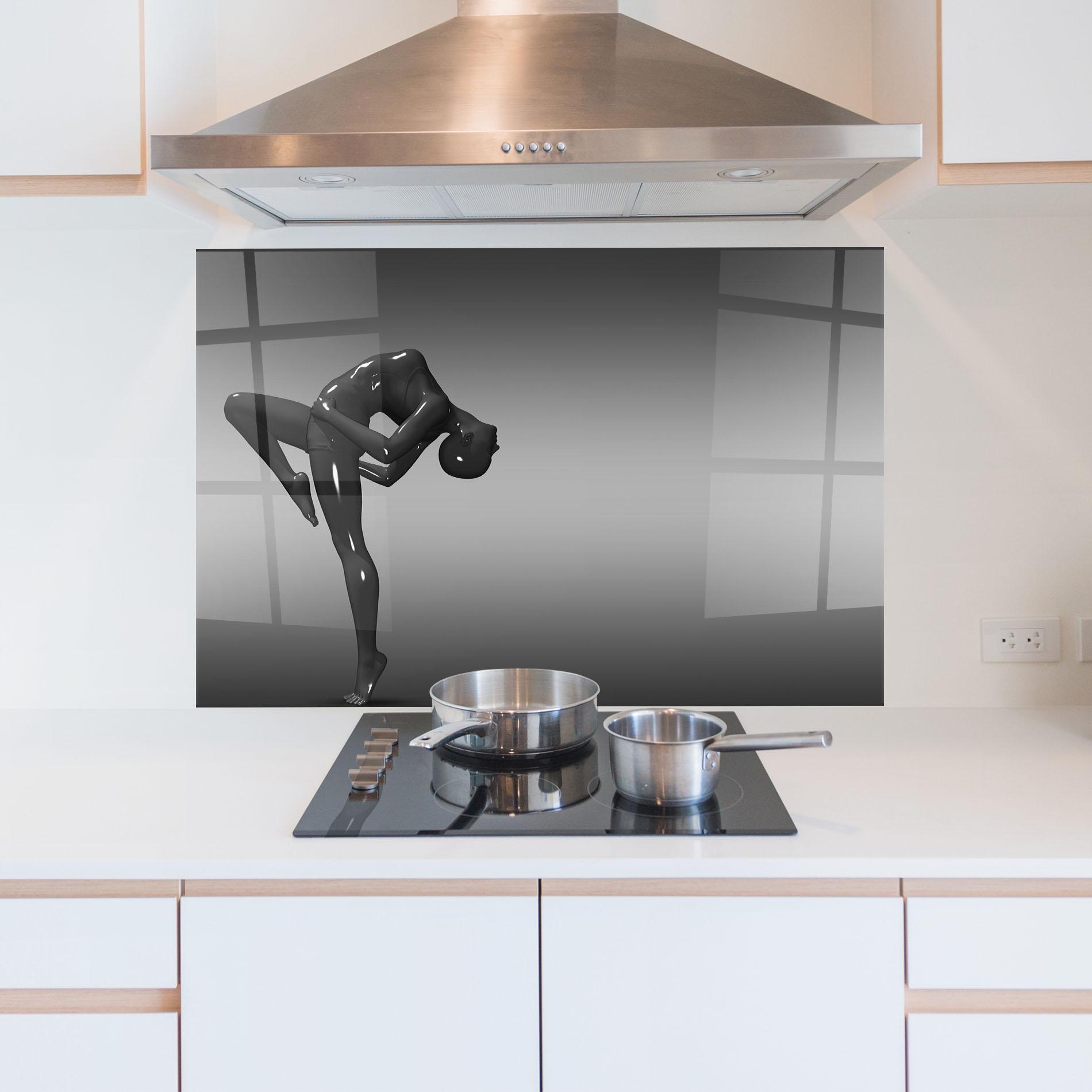 Küchenrückwand Glas Black Glossy Female Dancer mockup 5