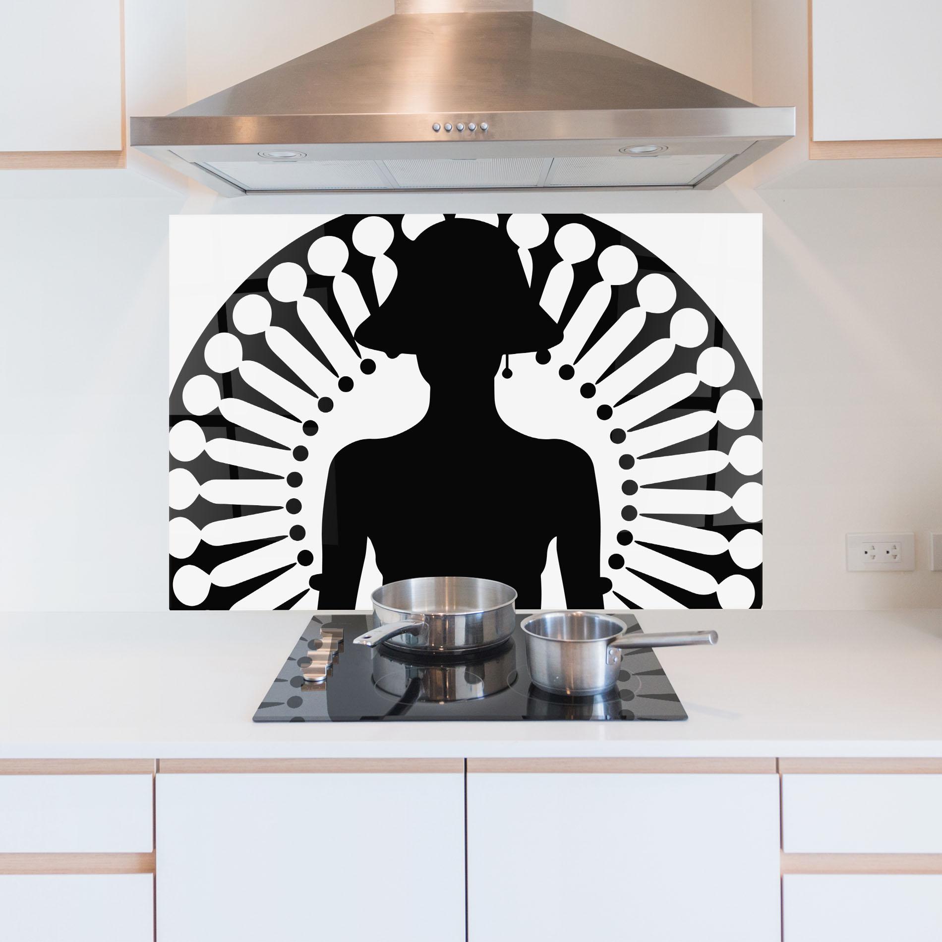 Küchenrückwand Glas Black Shilouette Lady mockup 5
