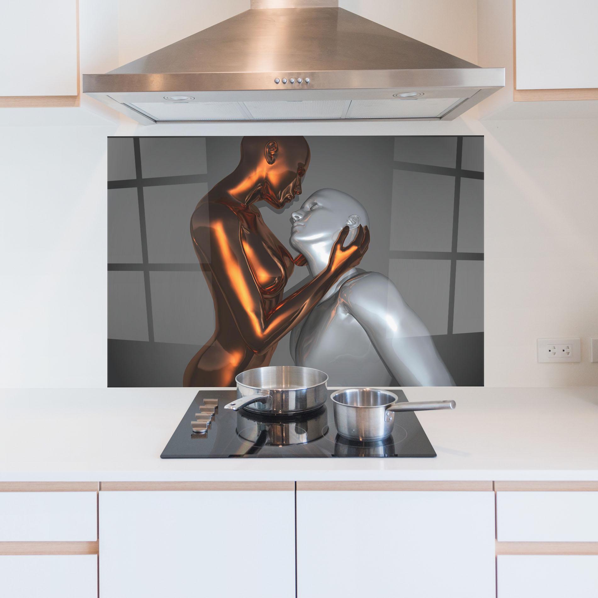 Küchenrückwand Glas Gold Silver Couple mockup 5