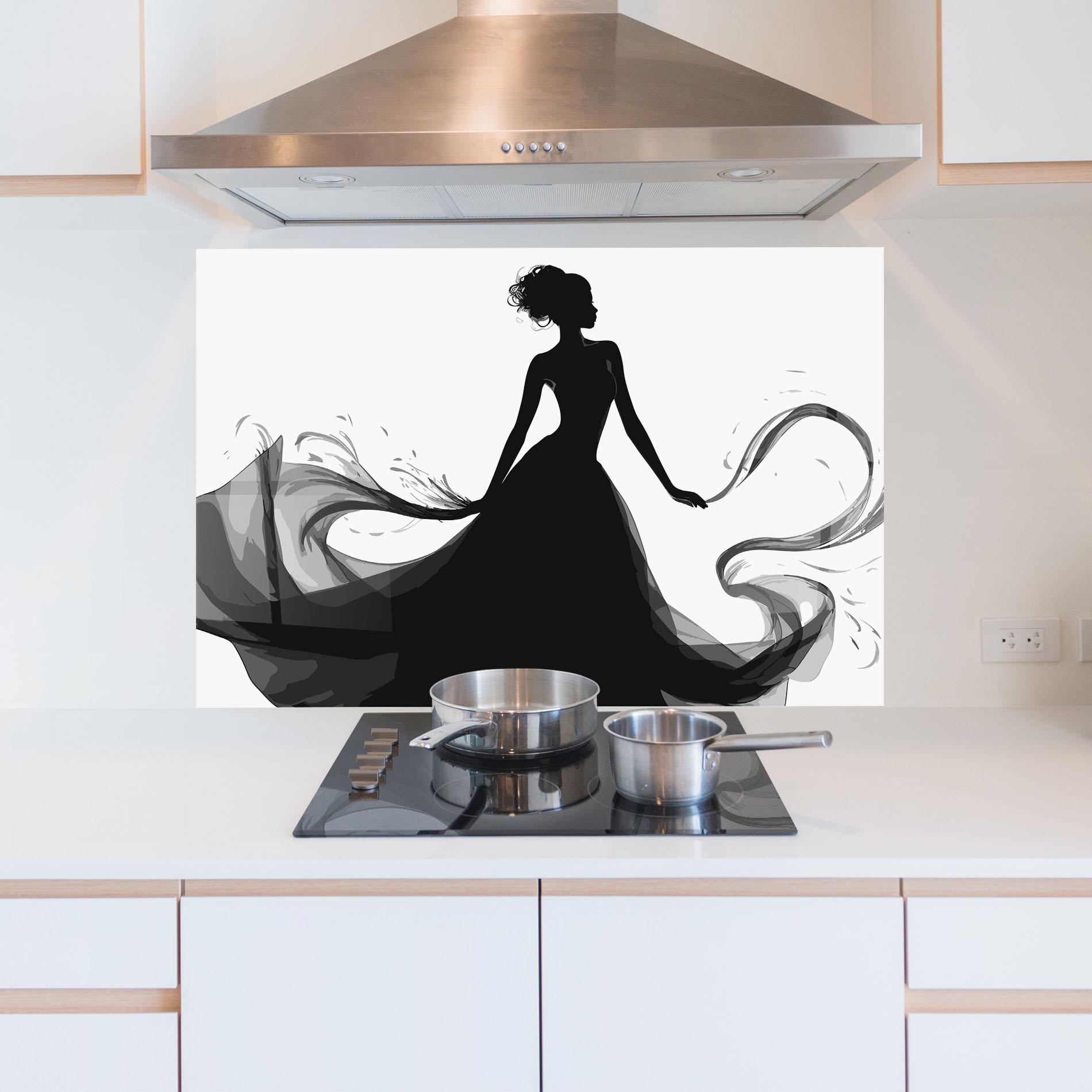Küchenrückwand Glas Pretty Black Dress mockup 5